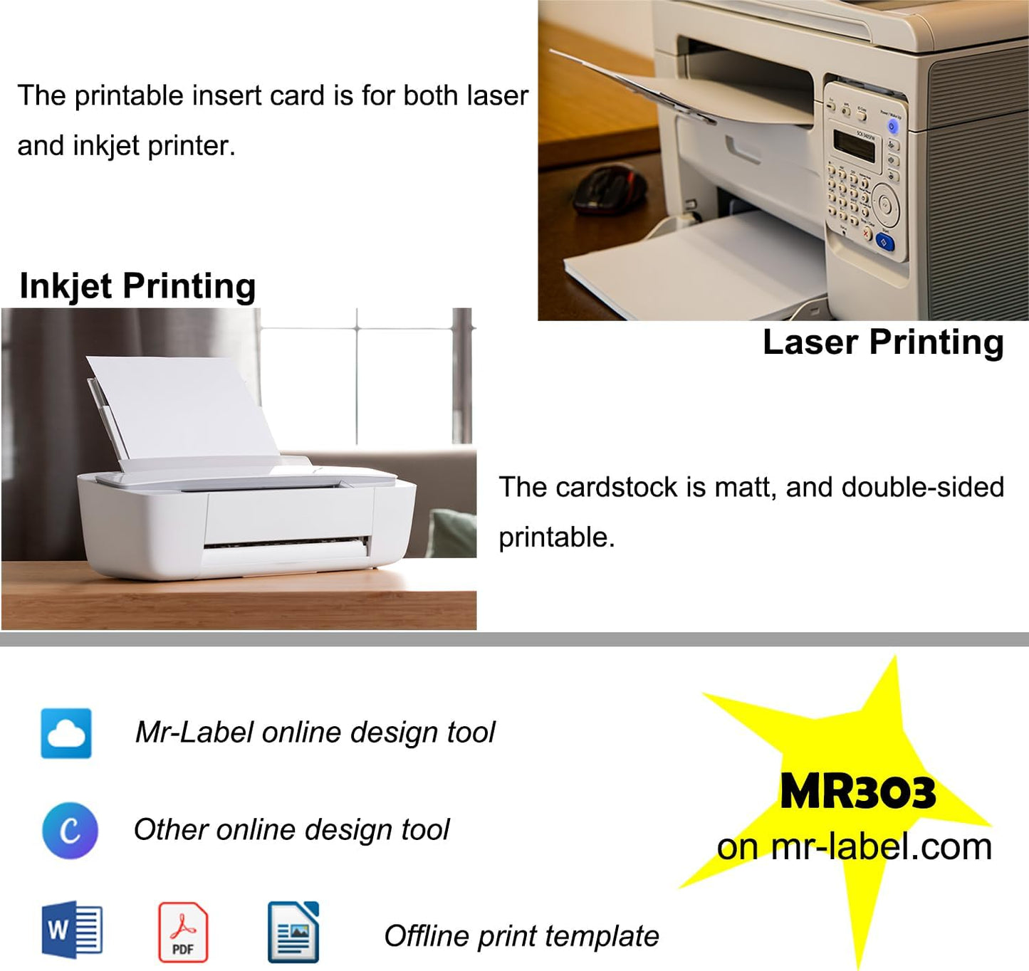 Mr-Label 150 Name Badge Inserts, 230GSM Heavyweight Insert Badge Refill, 3 x 4 inch, Two-Sides Printable Card Stock, Micro-Perforated, White, Compatible with Inkjet/Laser Printer