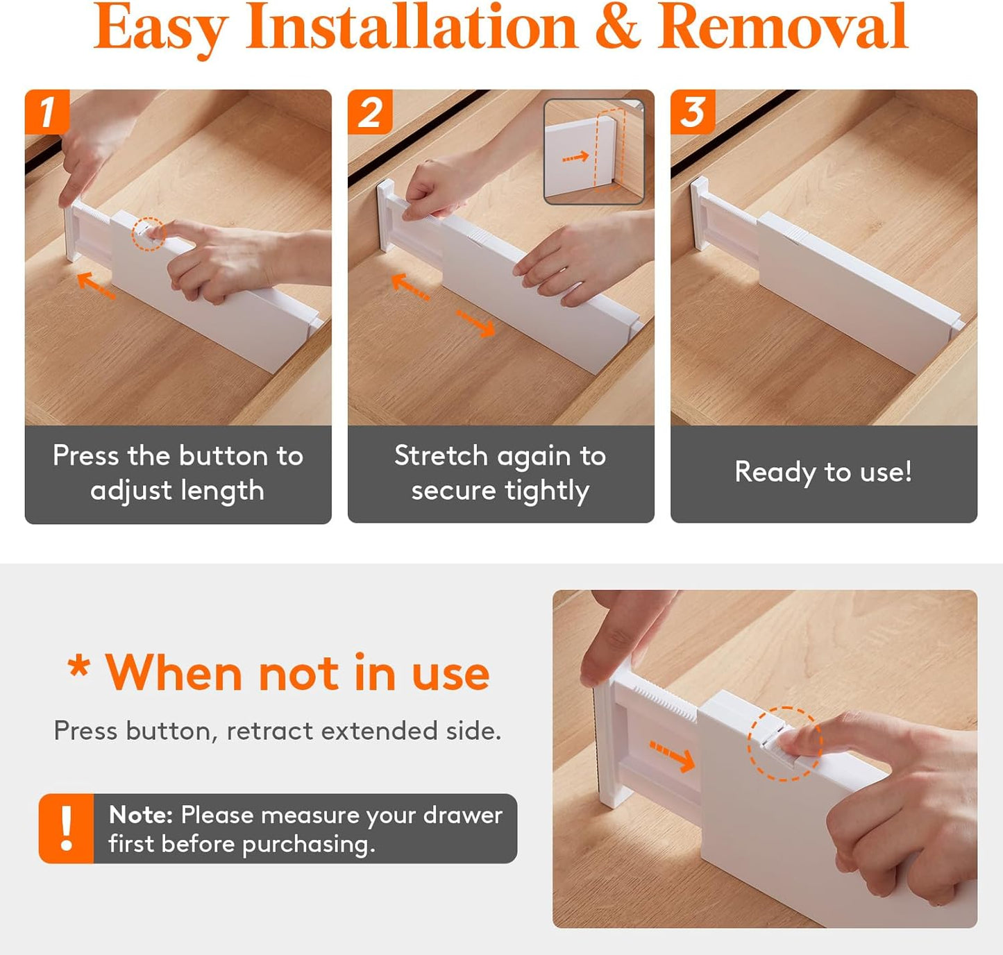 Lifewit 9 Pack Drawer Dividers 4" High, 11-17" Adjustable Drawer Organizers for Clothes, Expandable Dresser Separators in Bedroom/Bathroom/Kitchen/Fridge/Office Organization and Storage, White