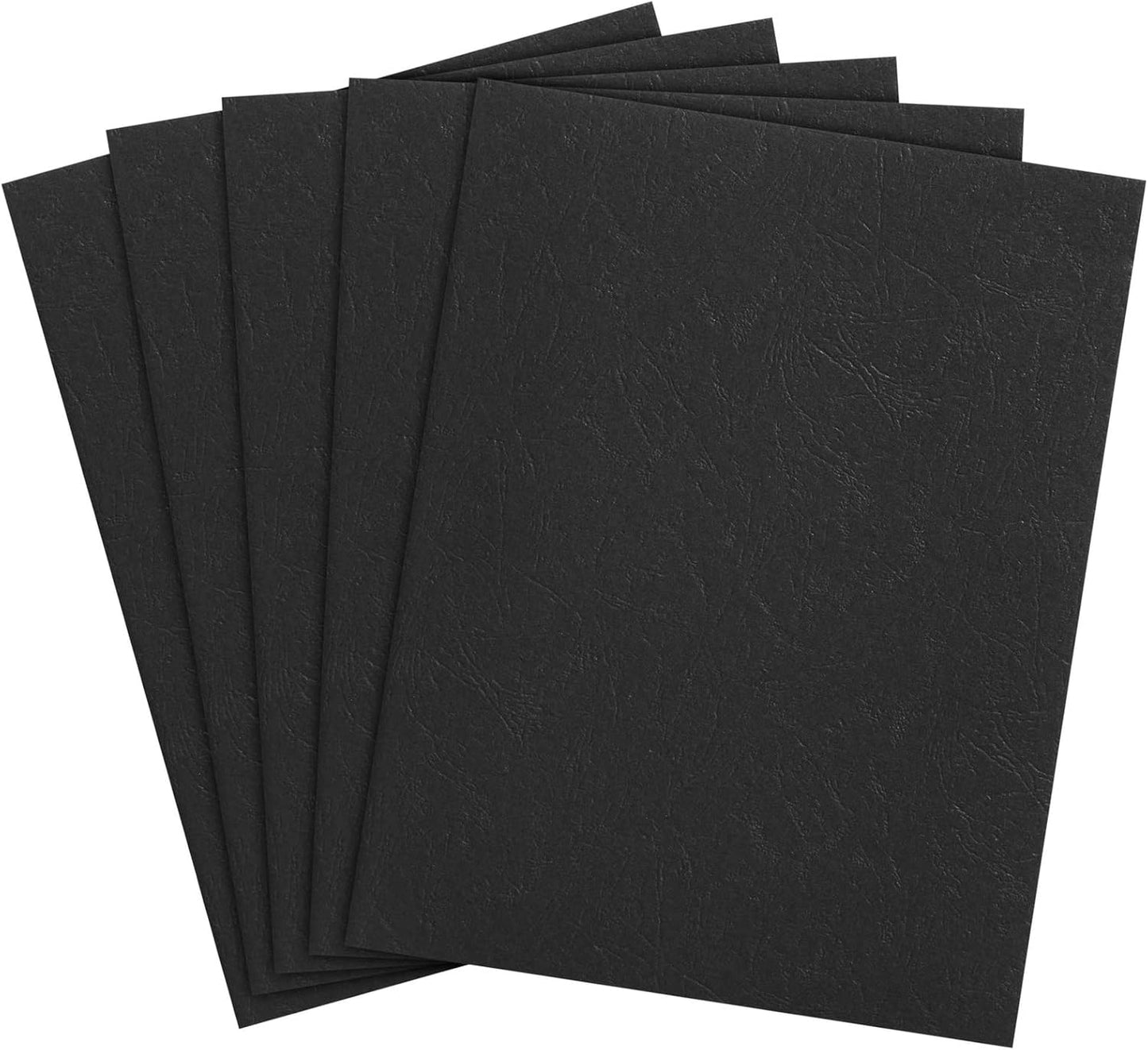 Juvale 100-Pack Black 13 Mil Presentation Binding Covers and Backs - 230g Letter Size Quality Leather Grain Paper for Business Reports, Office, School, & Spiral Binding Machine (8.5 x 11 In)