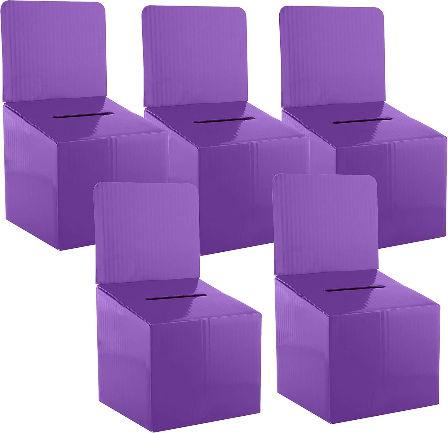 Raffle Ticket Donation Collection Ballot Box Reusable Sturdy thick Cardboard with Slot comment Suggestion Box With Removable Header 6H x 6W x 6D, Display area 6H x 6W(Purple 5 pack)