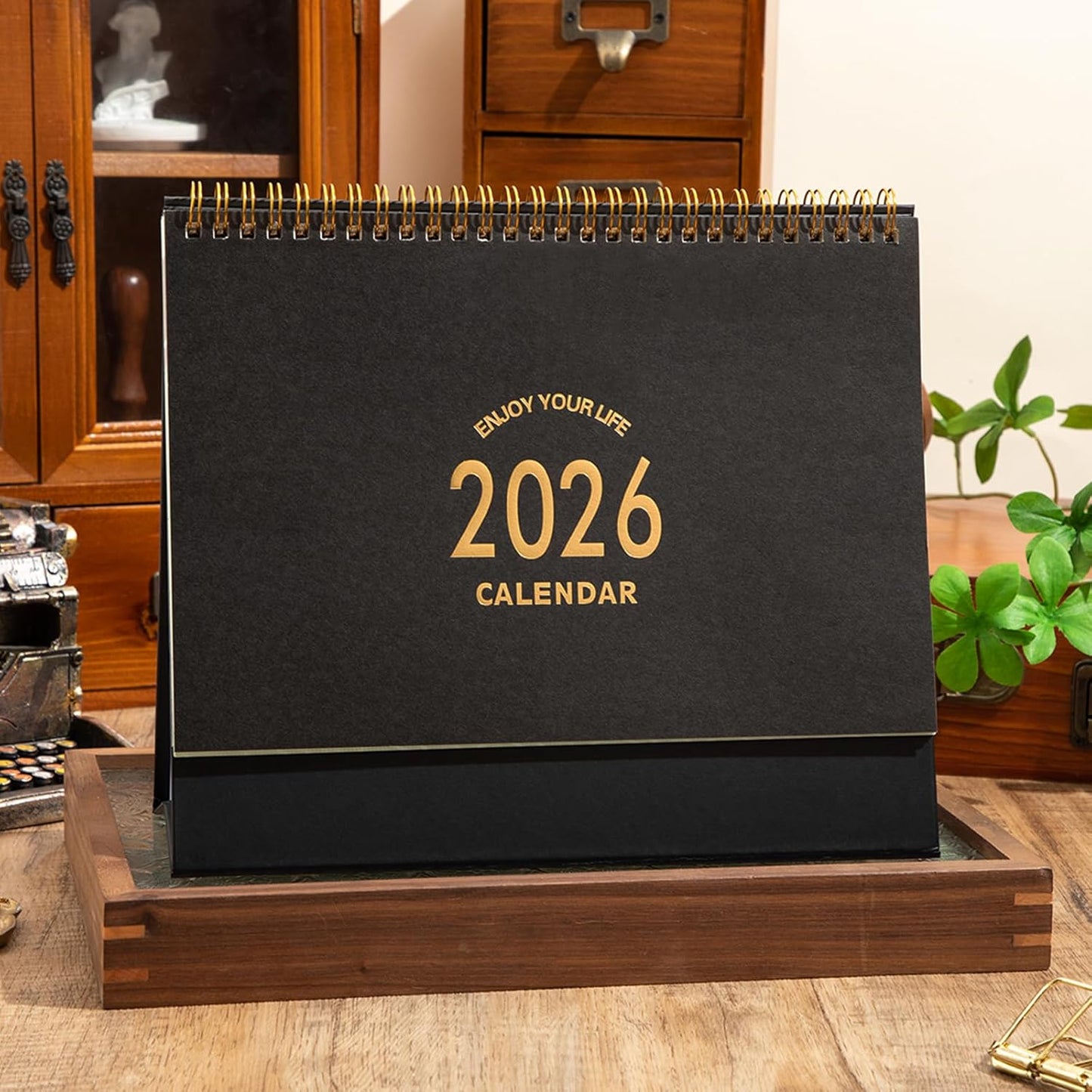 Desk Calendar 2025-2026, Standing Flip Medium Desktop Calendar from July 2025 to December 2026 - Metal Ring Twin-Wire Binding 18 Month Desk Calendar for Home Office School (L-Black)