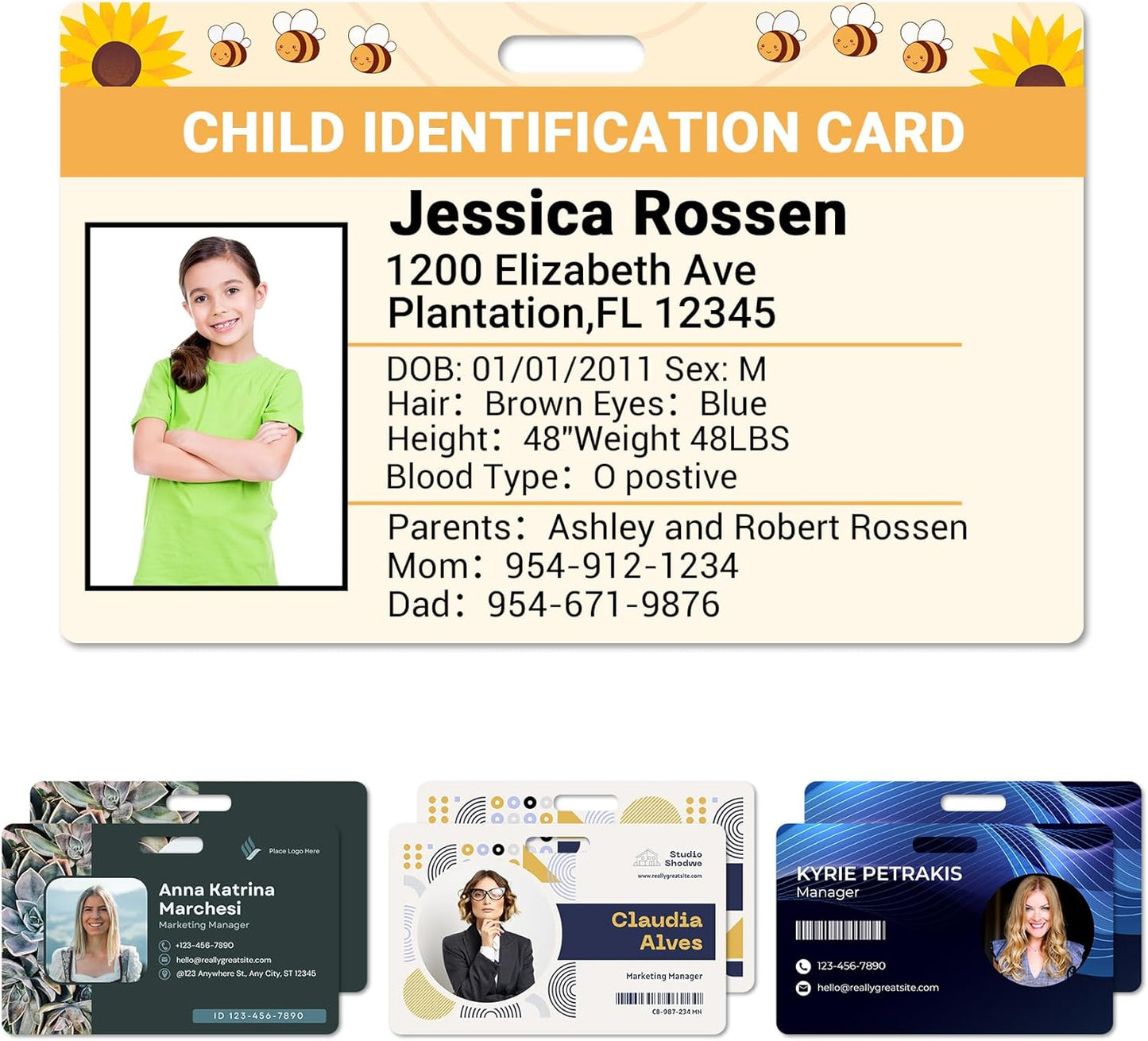 Custom Id Badge Custom Id Card Identification Badges Customizable Personalized Name Badge Customize Name Tag Photo Logo Employee Work Office Volunteer Customized Personal (Horizontal-7)