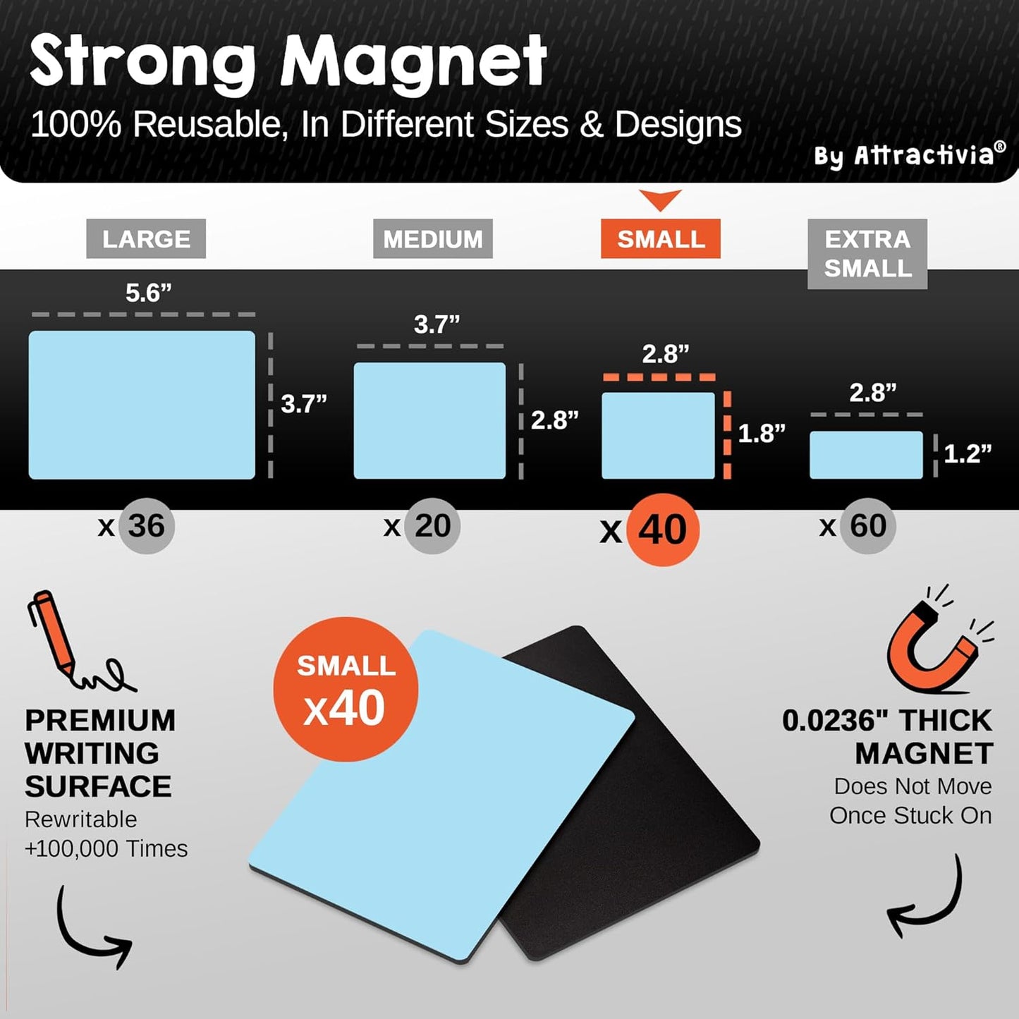 Dry Erase Magnetic Labels 2.8 x 1.8 in, Solid Colors, Small Dry Erase Magnets, 40-Pack, Colored Erasable Write-On All-Purpose Labels, for Office, Education, Home, Whiteboard