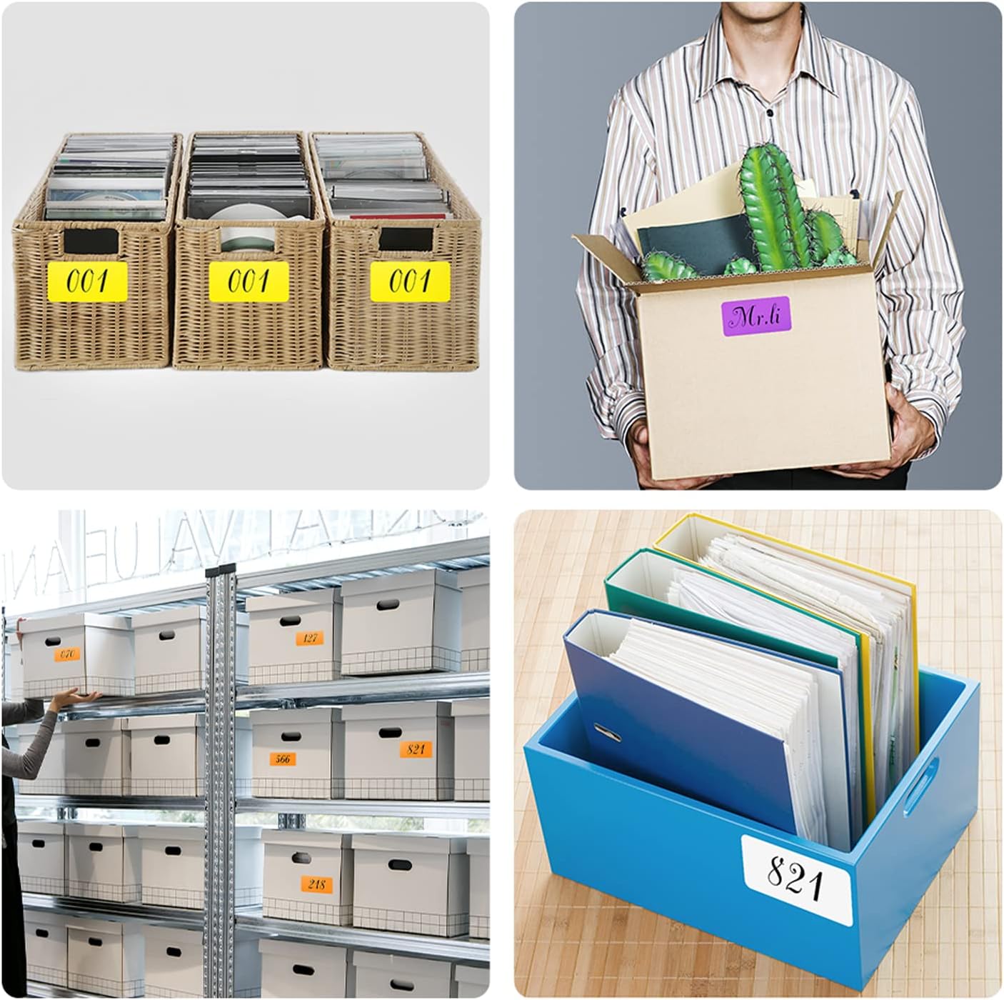 Rectangle Labels Sticker 3×5 Inch Vinyl Floor Stickers Color Coding Name Tags Roll Removable 200 PCS, White