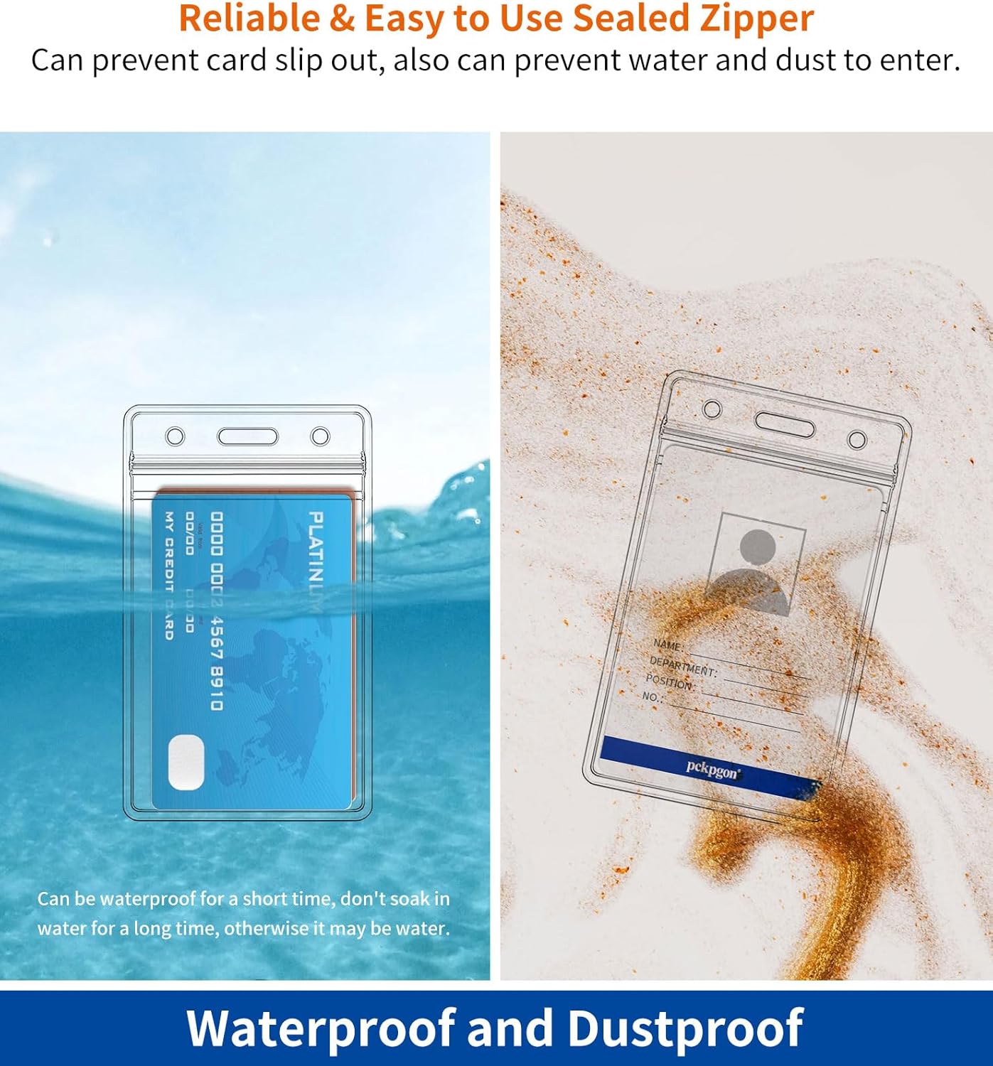 100 Pack Vertical ID Badge Holder, Clear Plastic Work Key Card Sleeve, Name Tag Holders Cover Protector with Waterproof Resealable Zipper Type for Nurses Lanyard, Fits Credit Size Cards