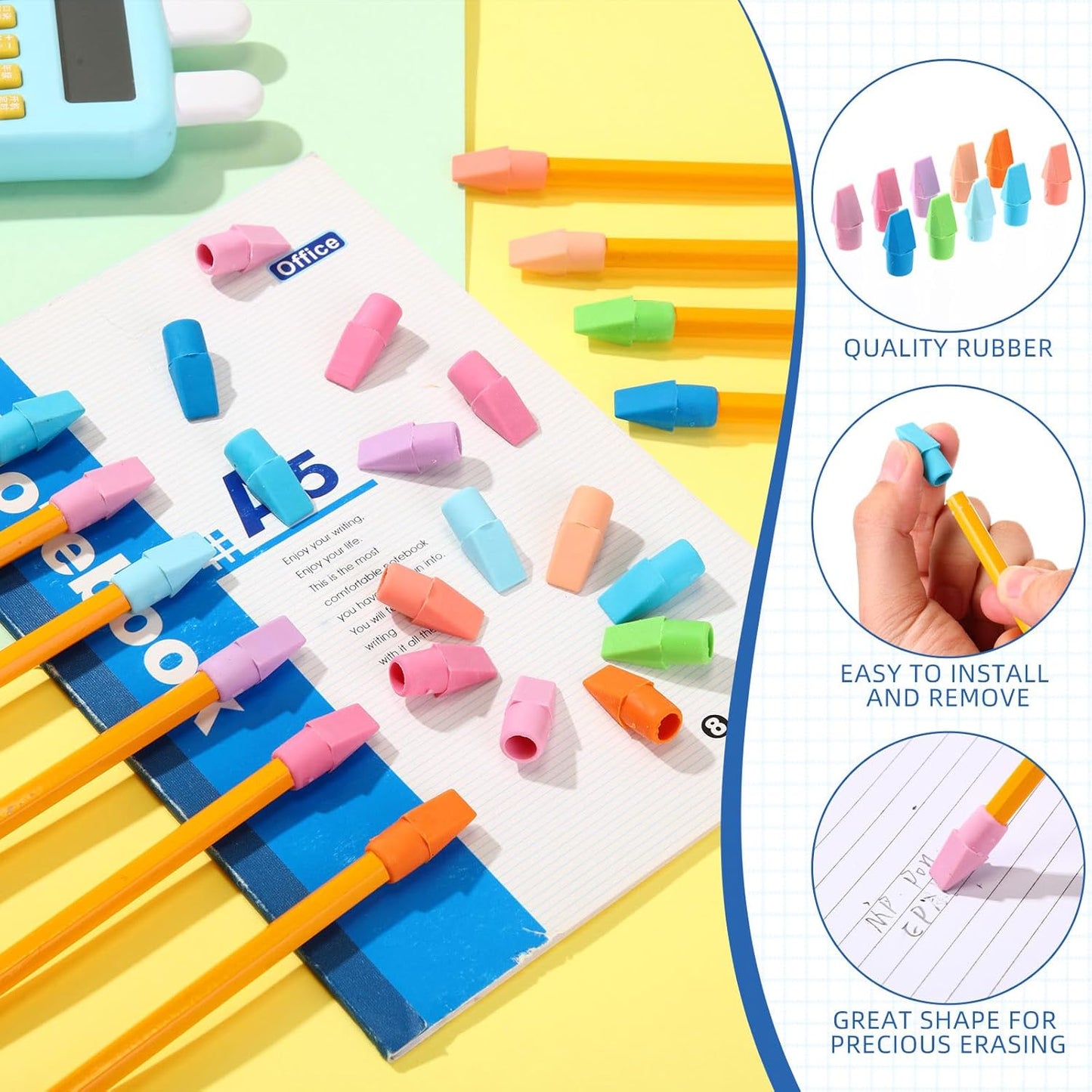 Crtiin 1000 Pcs Pencil Top Erasers Bulk Caps for Pencils Chisel Shape Erasers Toppers Classroom Party Favors Games Prizes Funny Pencil Eraser Cap for Kids Studying Supplies Home Office (Pastel)