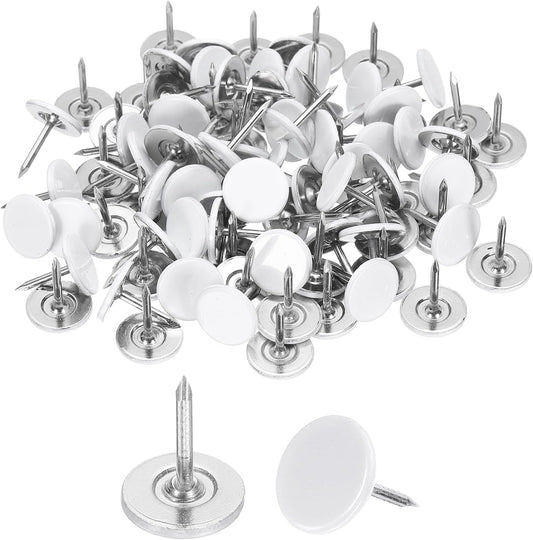 uxcell 150Pcs Upholstery Tacks, 11mmx13mm Flat Head Thumb Tack Decorative Furniture Nails Push Pins for Furniture Sofa Headboards, White