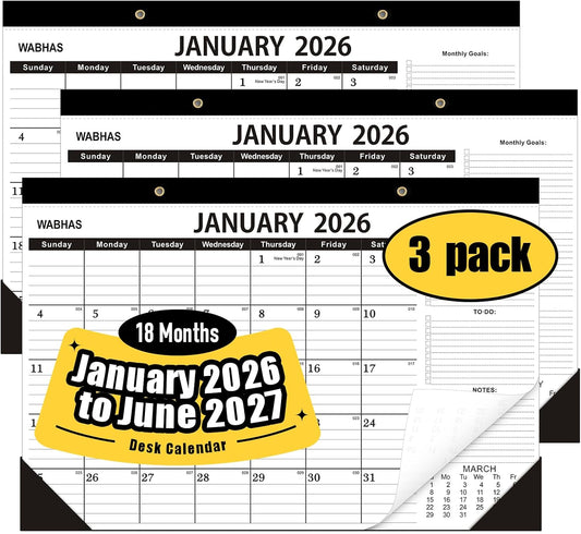 Desk Calendar 2026-January 2026 to June 2027,3 PACK-2026 Desk calendar,18 Months,12x17 in,School Desk Calendar 2026,Office Calendar 2026-2027
