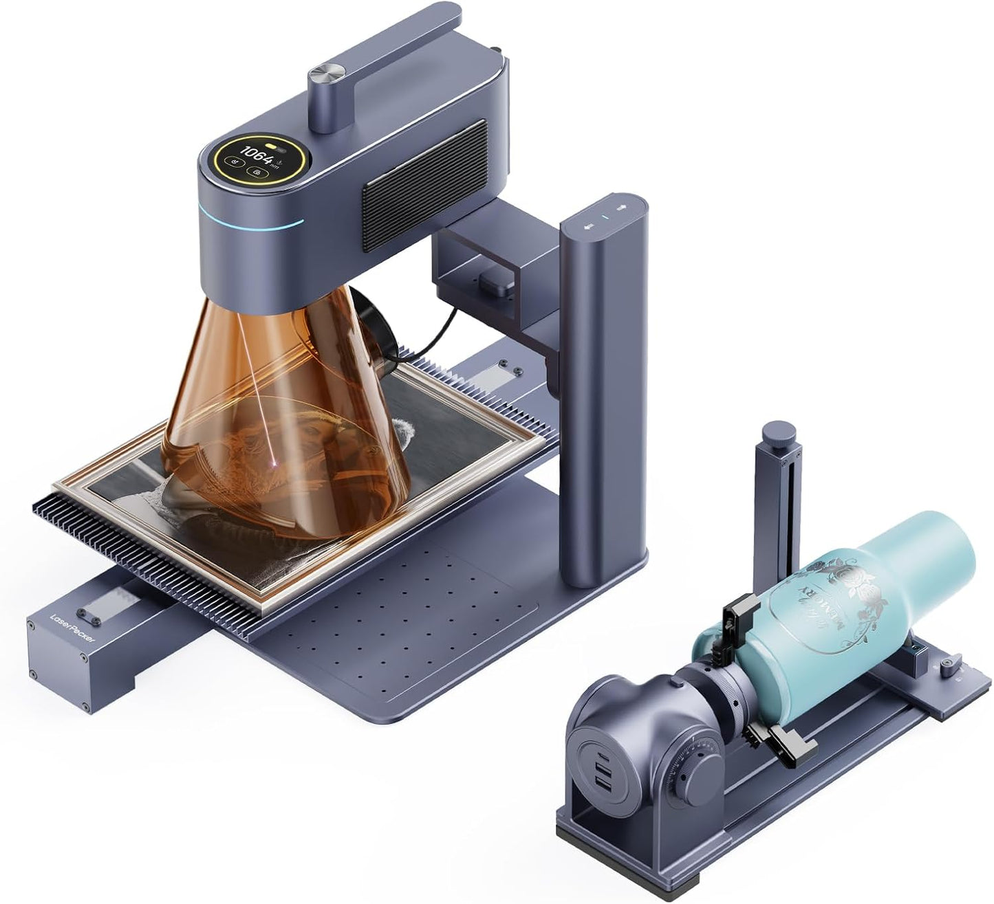 LaserPecker LP4 Dual-Laser Engraver with Rotary & Slide Extensions, 8K 240,000mm/min for 360° Tumblers/160x300mm Batch Jobs, Auto-Switch IR/Diode for Jewelry & Industrial Mass Production, Deluxe Set