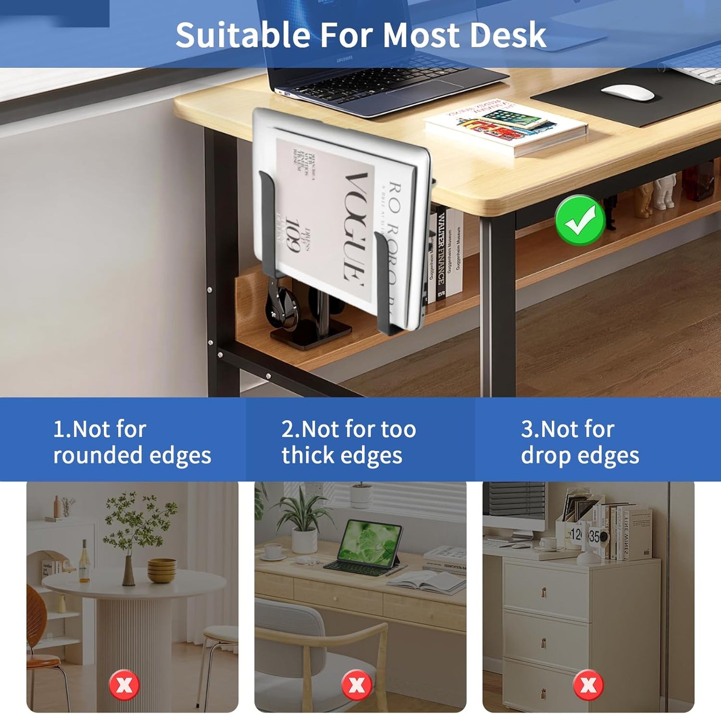 LUKETURE Adjustable Side Laptop Mount, No Drill Laptop Holder, Under Desk Storage, Clamp-On Laptops Stands, Desk Side Mount for Laptops, Mac mini, Keyboard with Anti-Scratch Silicone