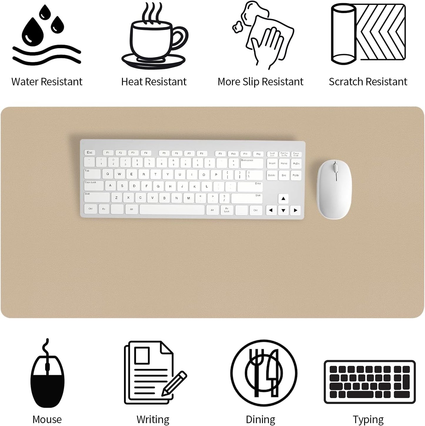 Bloss Beige Desk Mat 23.6" x 13.8", Desk Matt for Desktop, Large Leather Mouse Pad Waterproof, Computer Mat for Office Work/Home/Decor/Protector