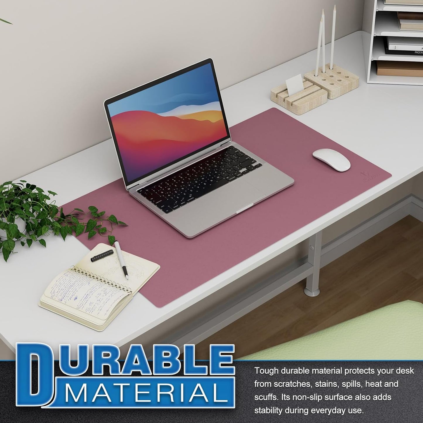 K KNODEL Small Office Leather Desk Mat, Mouse and Keyboard Pad, Computer and Laptop Mat, Desktop Protector and Cover, Writing Pad and Blotter (23.6"x13.8", Purple)