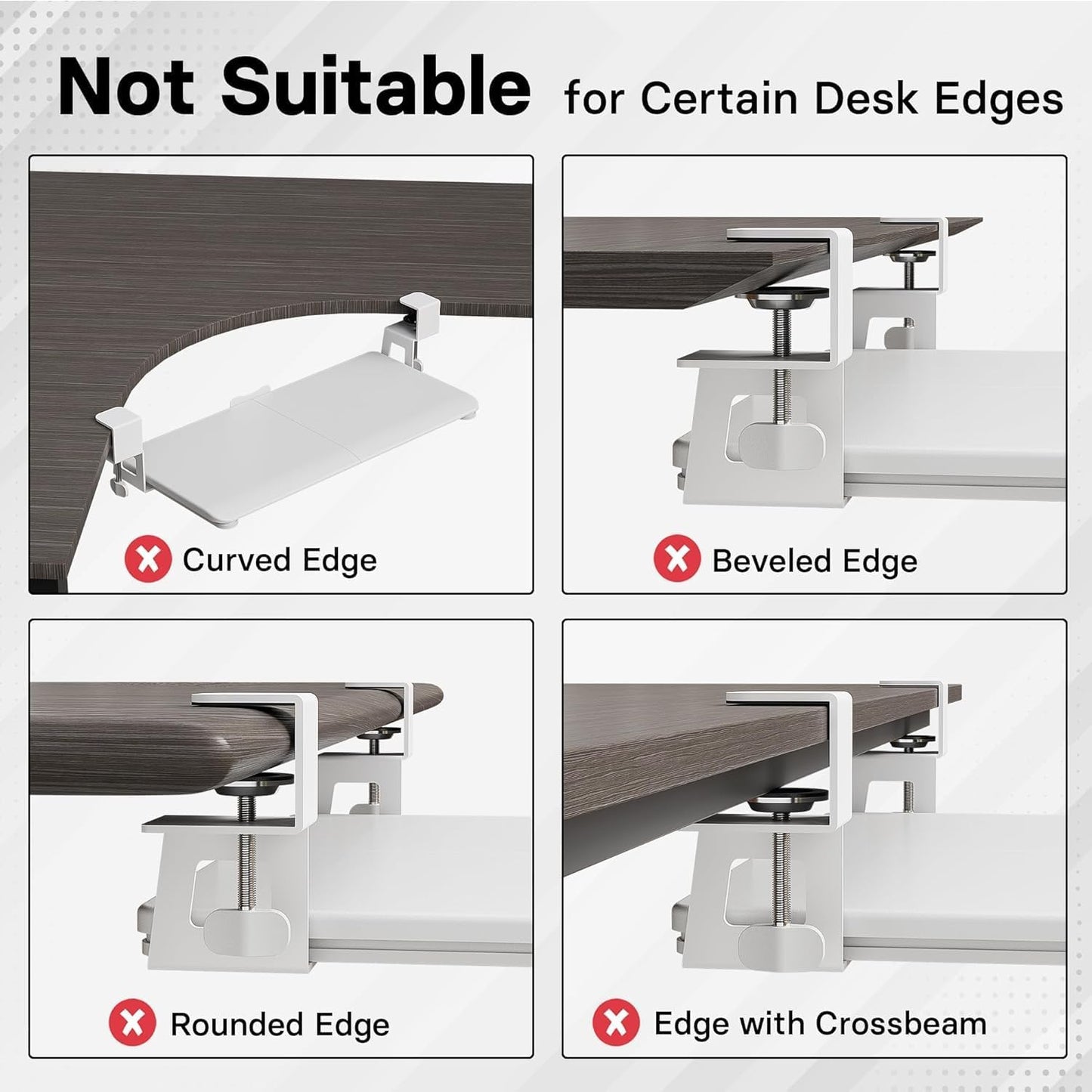 BONTEC KMT01 Under Desk Keyboard Tray, Pull-Out Keyboard & Mouse Platform with C-Clamp, 25.6 x 11.8 in Space-Saving Ergonomic Slide-Out Drawer, White