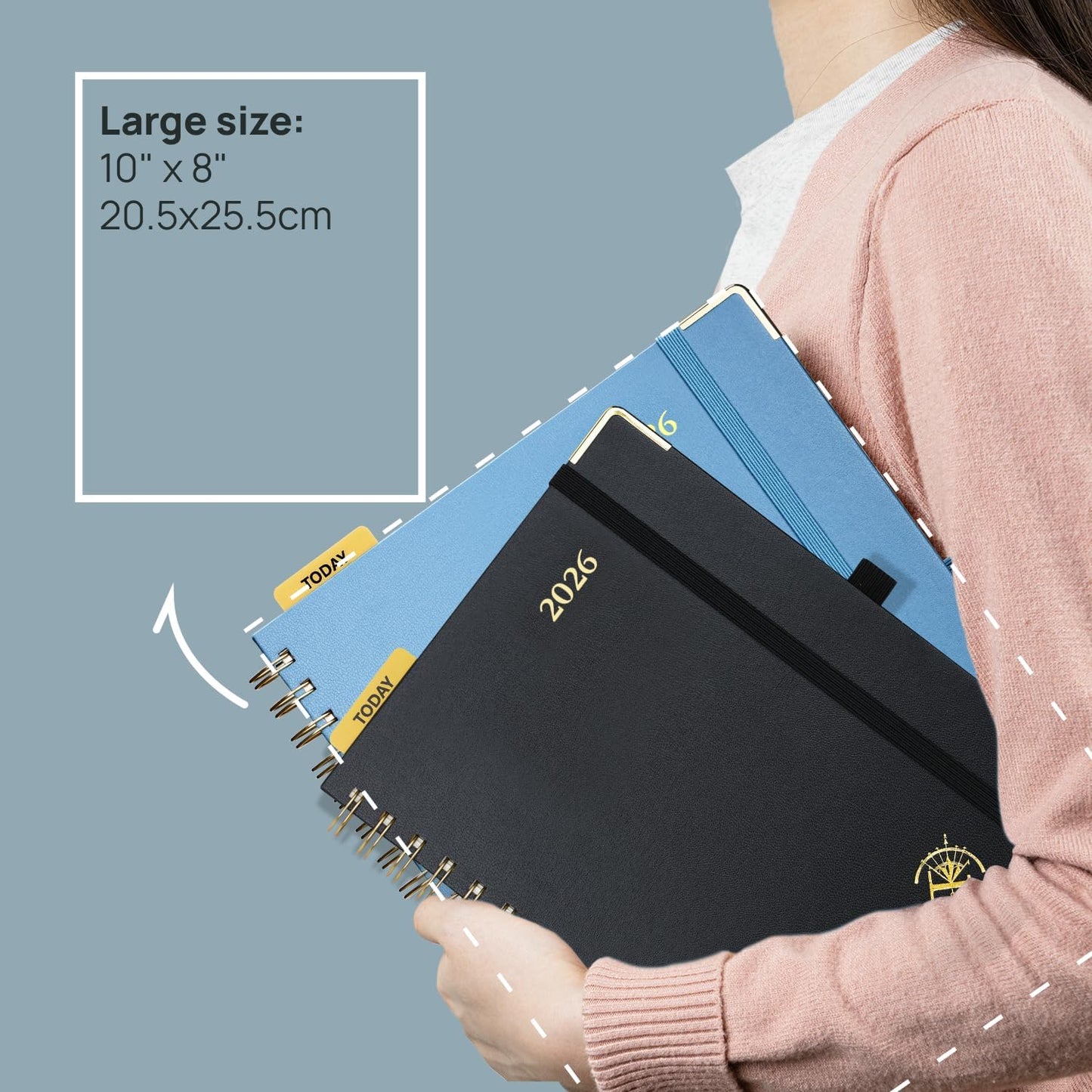 POPRUN 2026 Planner (Large Size 10'' x 8'' Wire-Bound Hard Cover) Daily Weekly and Monthly Calendar - Agenda 2026 (Jan.2026-Dec.2026) with Hourly Schedule, Monthly Tabs - Violet