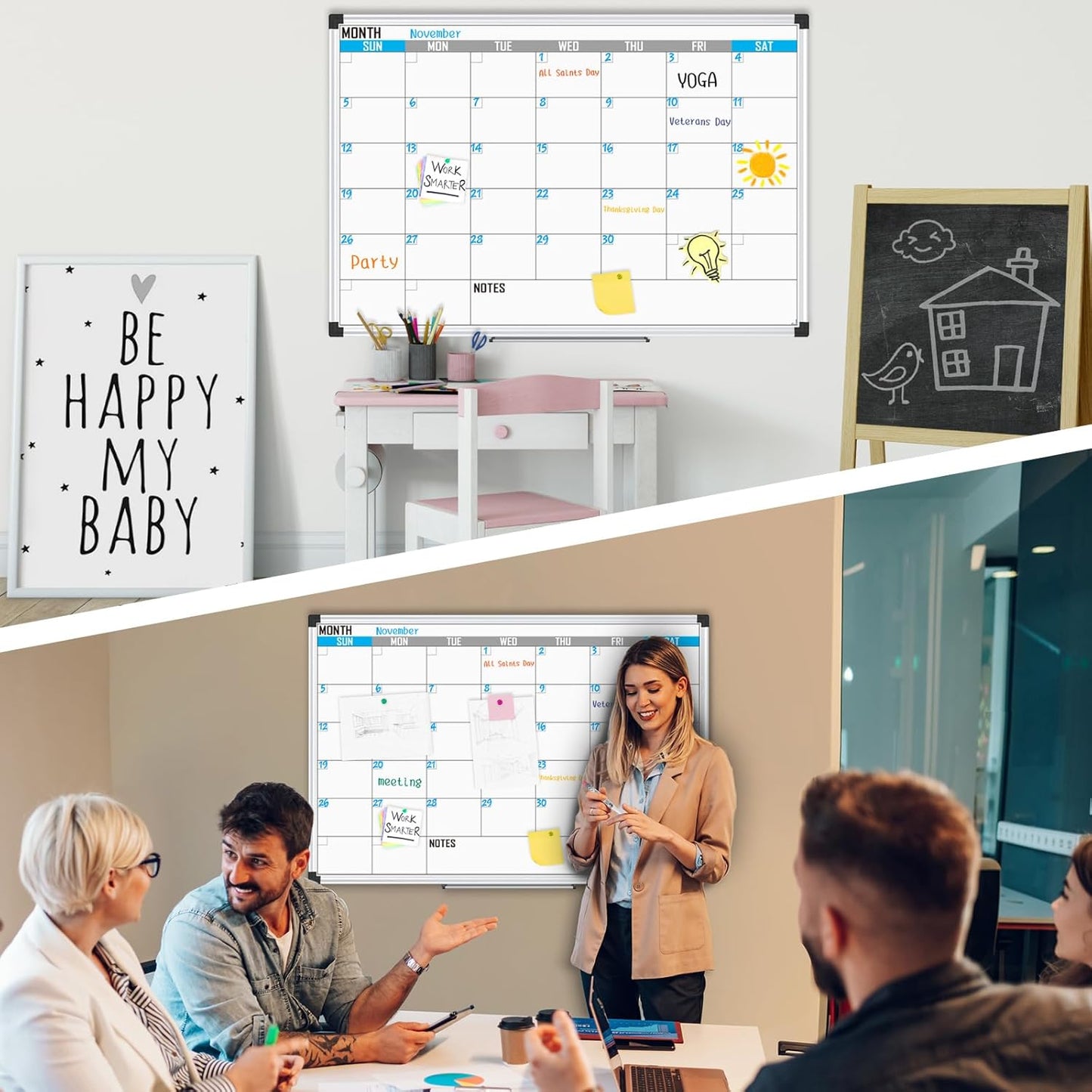 XBoard Magnetic Calendar Whiteboard 48" x 36" - Monthly Calendar Dry Erase Board, White Board + Colorful Calendar Board, Silver Aluminium Framed Monthly Planning Board