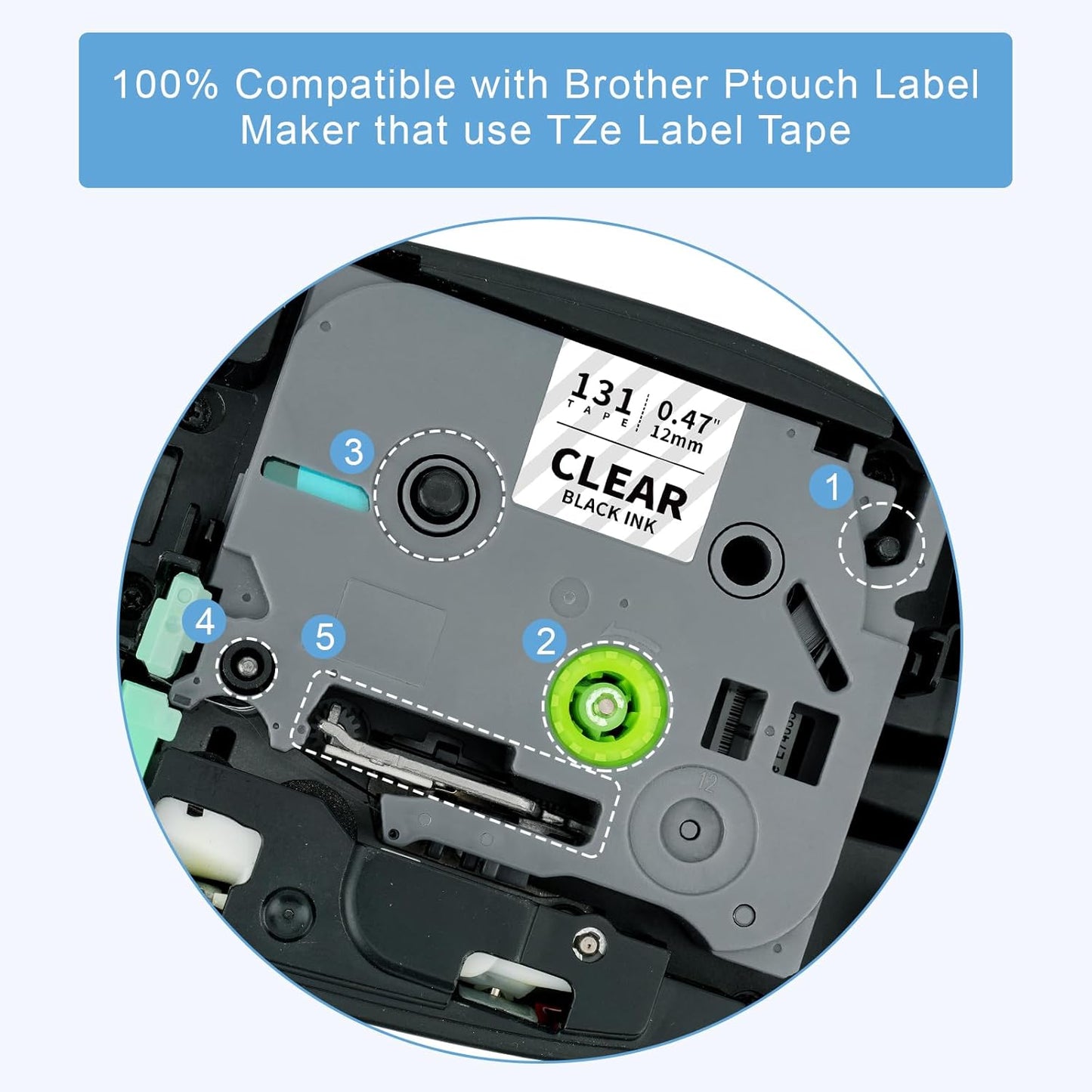 Absonic 10-Pack Tze Tz Label Tape Clear Compatible for Brother Tze-131 Tze131 Tz-131 Tz131 P Touch Tape 12mm 0.47" Black on Clear Label Maker Tape 1/2 inch Laminated for PTD220 PTD210 PTD200 PTH110