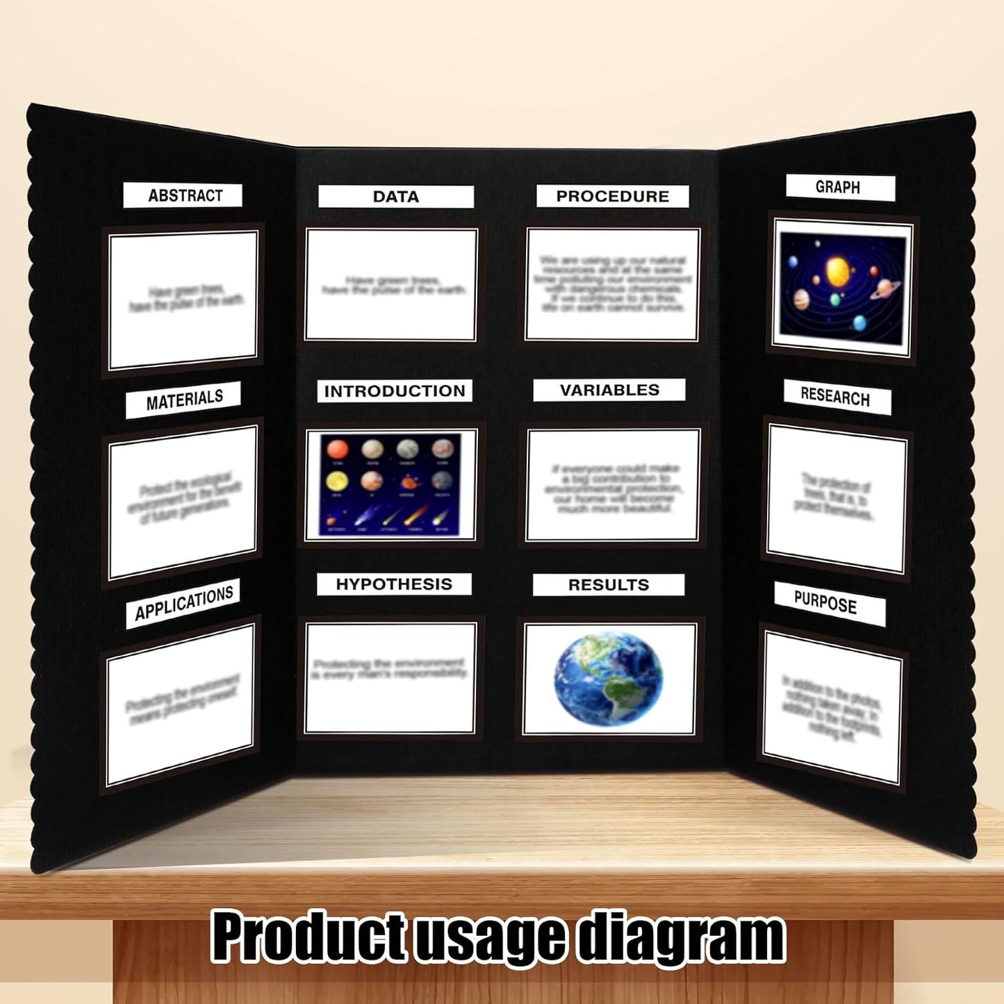 Paterr Trifold Poster Board with Storage Bag, Hook and Loop Fabric, Foldable 3 Panel Presentation Board for Science Fair and Exhibitions(Black,72 x 36 Inch)