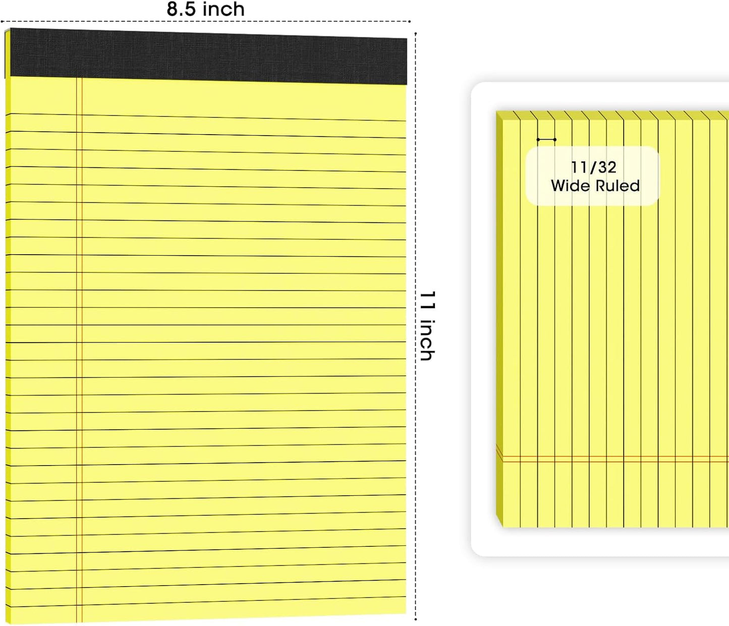 Yellow Legal Pads Note Pads 8.5 x 11 inch Wide Ruled, 30 Sheets/Pad, 20lb Colored Paper, Perforated Notepad with Sturdy Back (3 Pads Yellow)