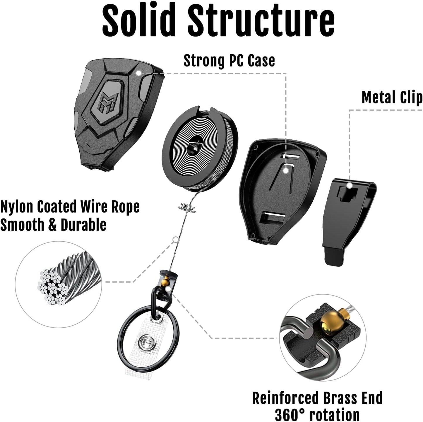 MNGARISTA Heavy Duty Retractable Keychain with Belt Clip, ID Badge Reel Key Chain, Badge Holder with 31.5' Steel Cord and Key Ring, 9.0oz, 4-Pack