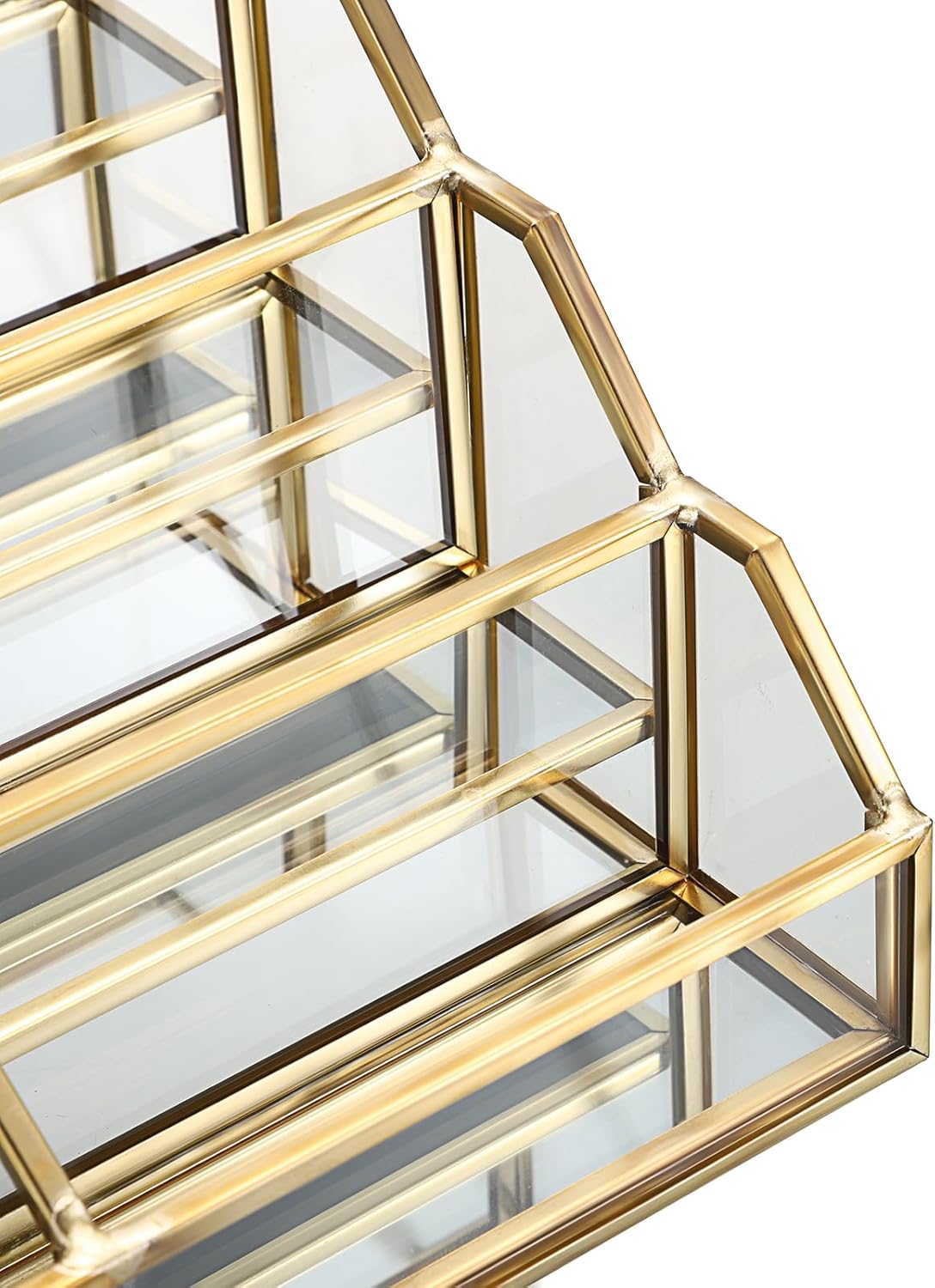 Hipiwe Mirrored Glass Business Card Holder Gold Business Card Display Stand for Desk Multiple Clear Business Card Holder Display for Office Desktop Cards Display Stand for Women Men, 8 Slots