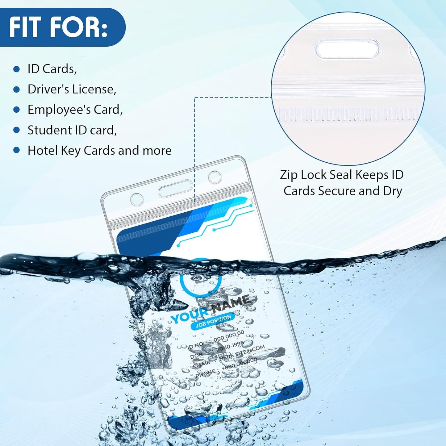 Marspark 100 Pieces Clear Plastic Name Badge ID Card Holders Vertical Name Badge ID Card Holders with Waterproof Resealable Zip Transparent PVC Sleeve Cover for Office School