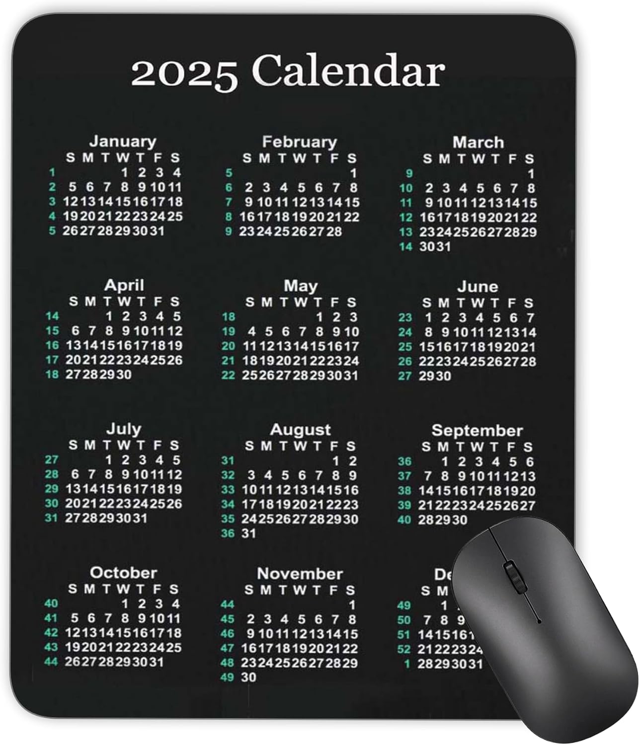 2025 Calendar Vertical Non-Slip Rubber Mouse Pad， Calendar Black Mouse Mat Mouse Pad Office Gaming Mousemat 9.5 inch x 7.9 inch