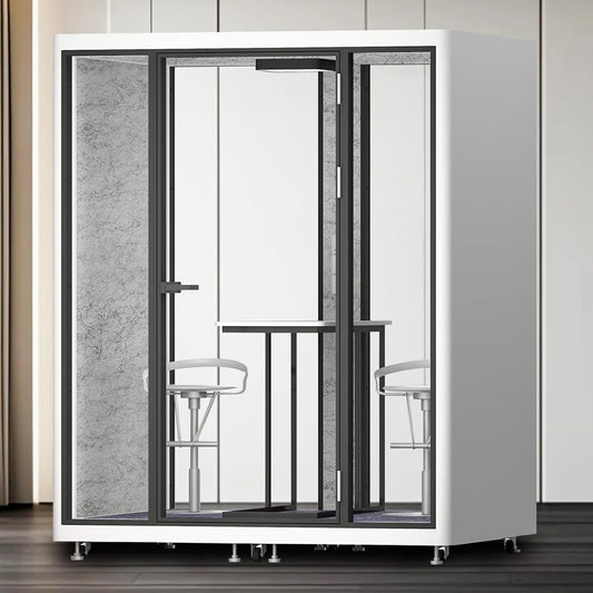Office Sound Booth with Audio Privacy - Portable Soundproof Booth with White Modern Style,Movable Room with Light,Ventilation,Socket for Negotiation Room,Instrument Practice Room(70.86IN)