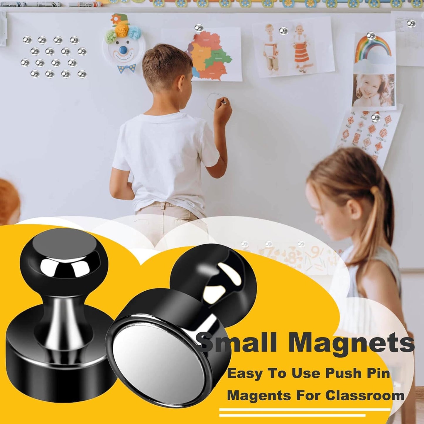 Black Fridge Magnets, Small and Strong Refrigerator Magnets for Whiteboard, Push Pin Magnet s for Classroom, Kitchen Accessories, Dry Erase and Map, Magnetic Decorative Magnets