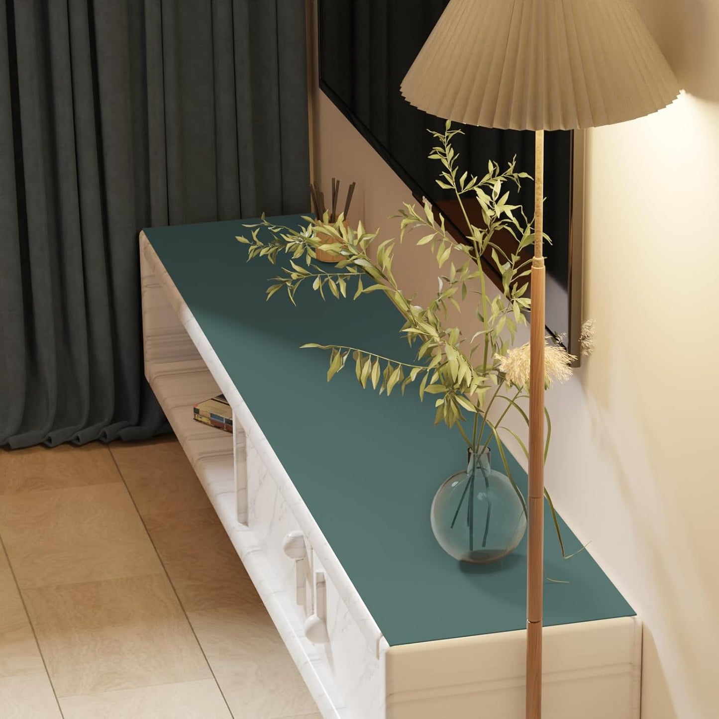 Leather Desk Mat,1.8mm Thick,15.75x63 Inch Desk Cover,Desk Protector Mat,Dresser Cover Top,Desktop Cover,Dresser Cover Top for Bedroom,Table Protector Mat(Aqua Blue+Gray,15.75x63)