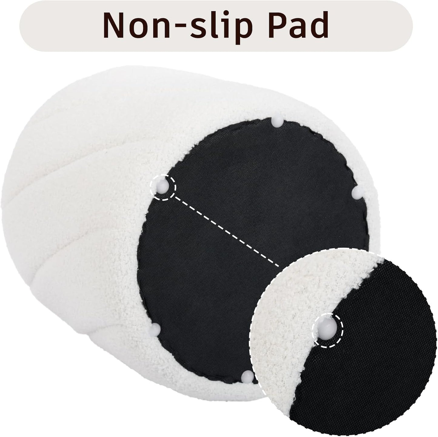 Modern Round Ottoman, Spiral-Tufted Foot Stool Ottoman, Teddy Fleece Upholstered Vanity Stool for Makeup, Bedroom, Living Room, White