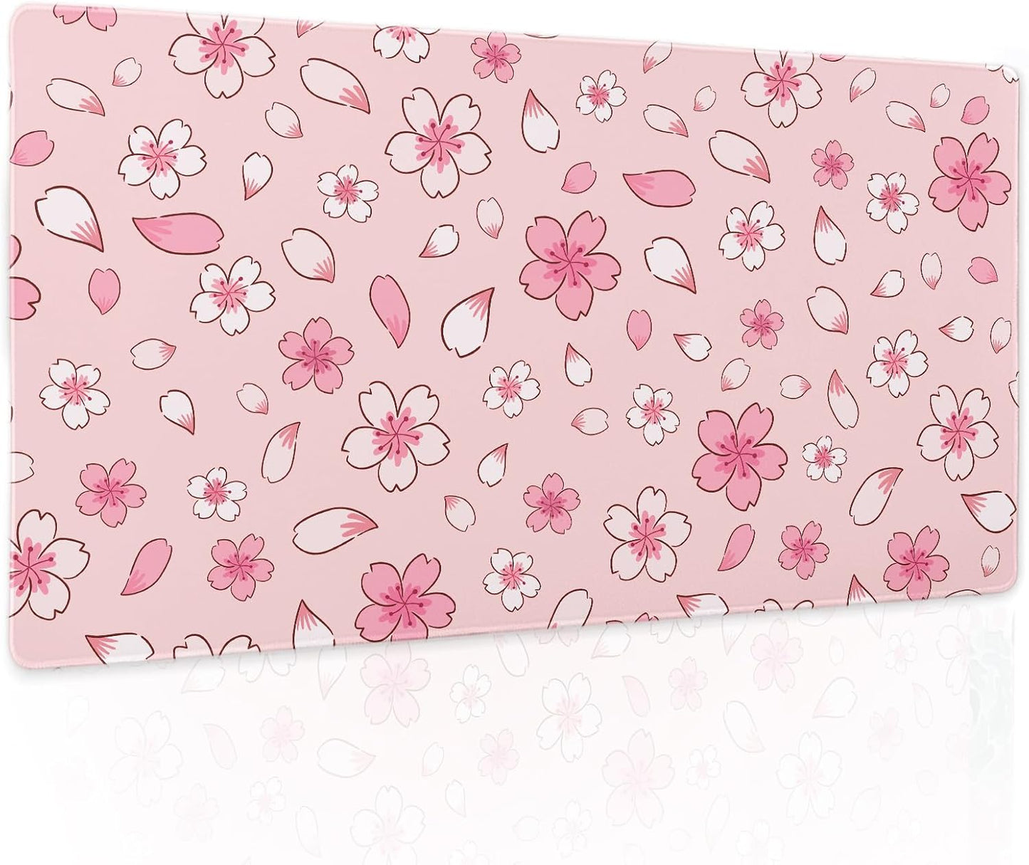 Pink Cherry Blossom Gaming Mouse Pad Large XL Cute Anime Aesthetics Floral Extended Kawaii Flowers Large Mousepad Non-Slip Rubber Base Stitched Edge Long Keyboard Desk Mat for Computer,24x14 Inch