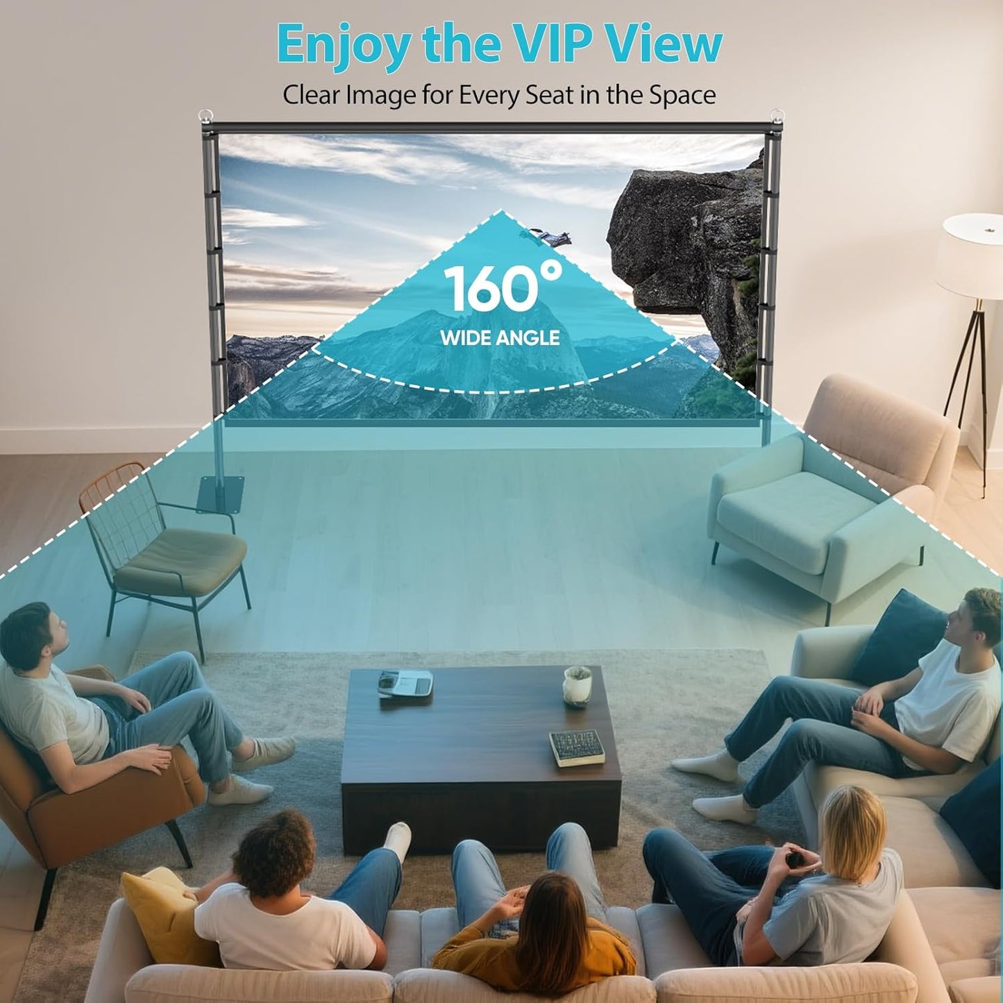 Outdoor Projector Screen with Stand - VOOPVOR 120 inch Projector Screen Portable - Lightweight Projection Screens Indoor Front/Rear - Movie Screen 16:9 4K HD with Catty Bag for Backyard Home Theater