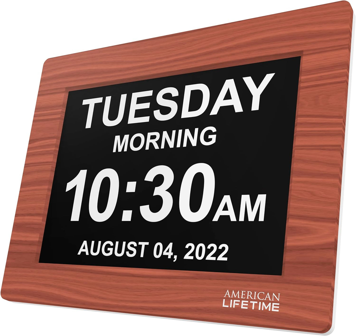 American Lifetime 【New 2025】 Dementia Clock Large Digital Clock for Seniors, Alzeimer Clock Large Display with Custom Alarms, Clock with Day & Date for Elderly, Digital Calendar Brown Wood