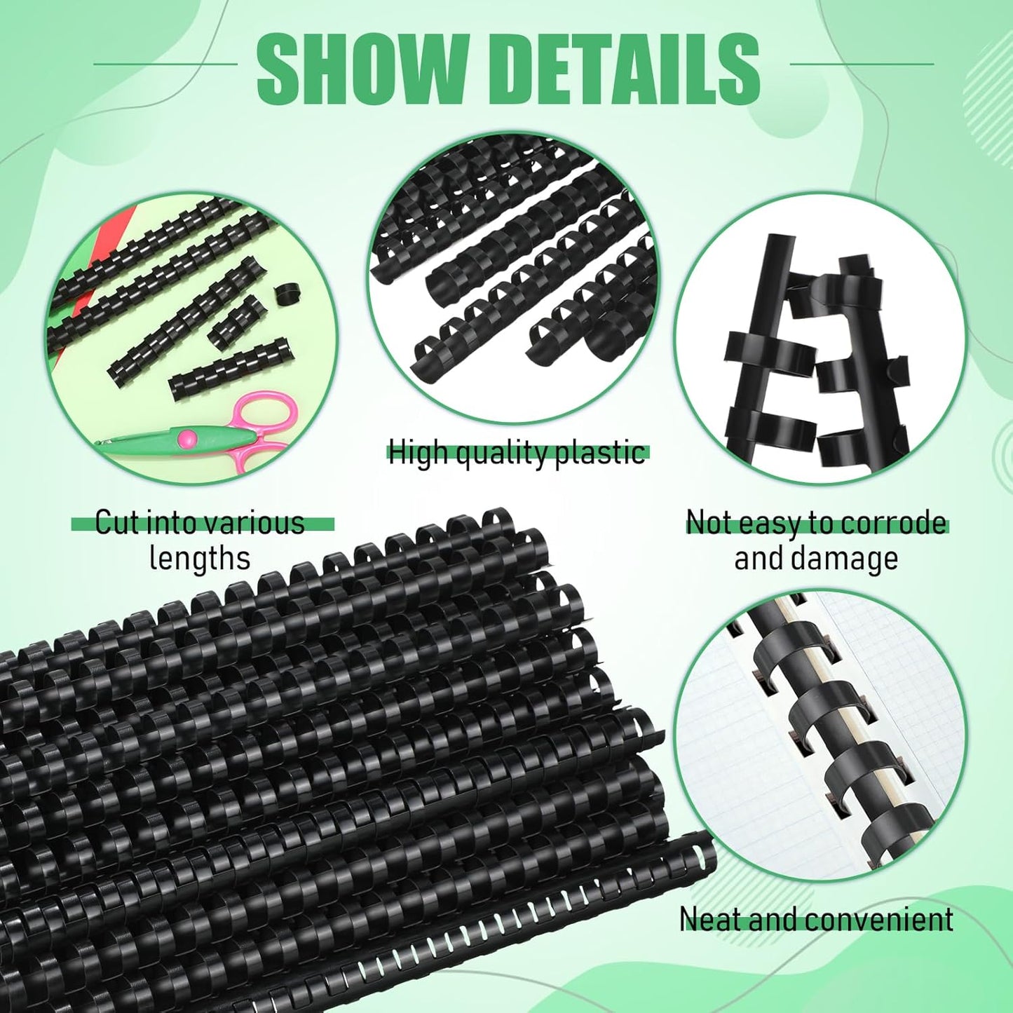 Maitys 300 Pcs Plastic Binding Combs Bulk 19 Ring Comb Spines Letter Size Spiral Binding for Notebook Calendar Picture(5/8 Inch,Black)