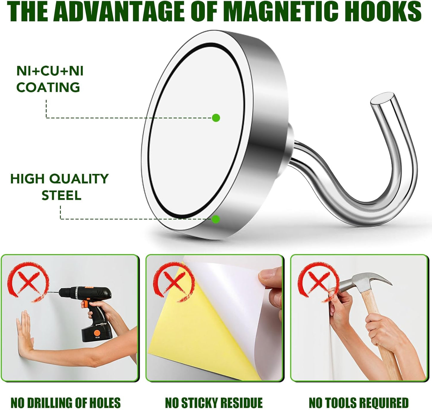 MIKEDE N52 Magnetic Hooks, 28lbs+ Heavy Duty Earth Magnets with Hooks for Refrigerator, Extra Strong Cruise Magnets Hooks for Hanging, Cruise Cabins, Grill, Indoor, Outdoor - 20 Pack