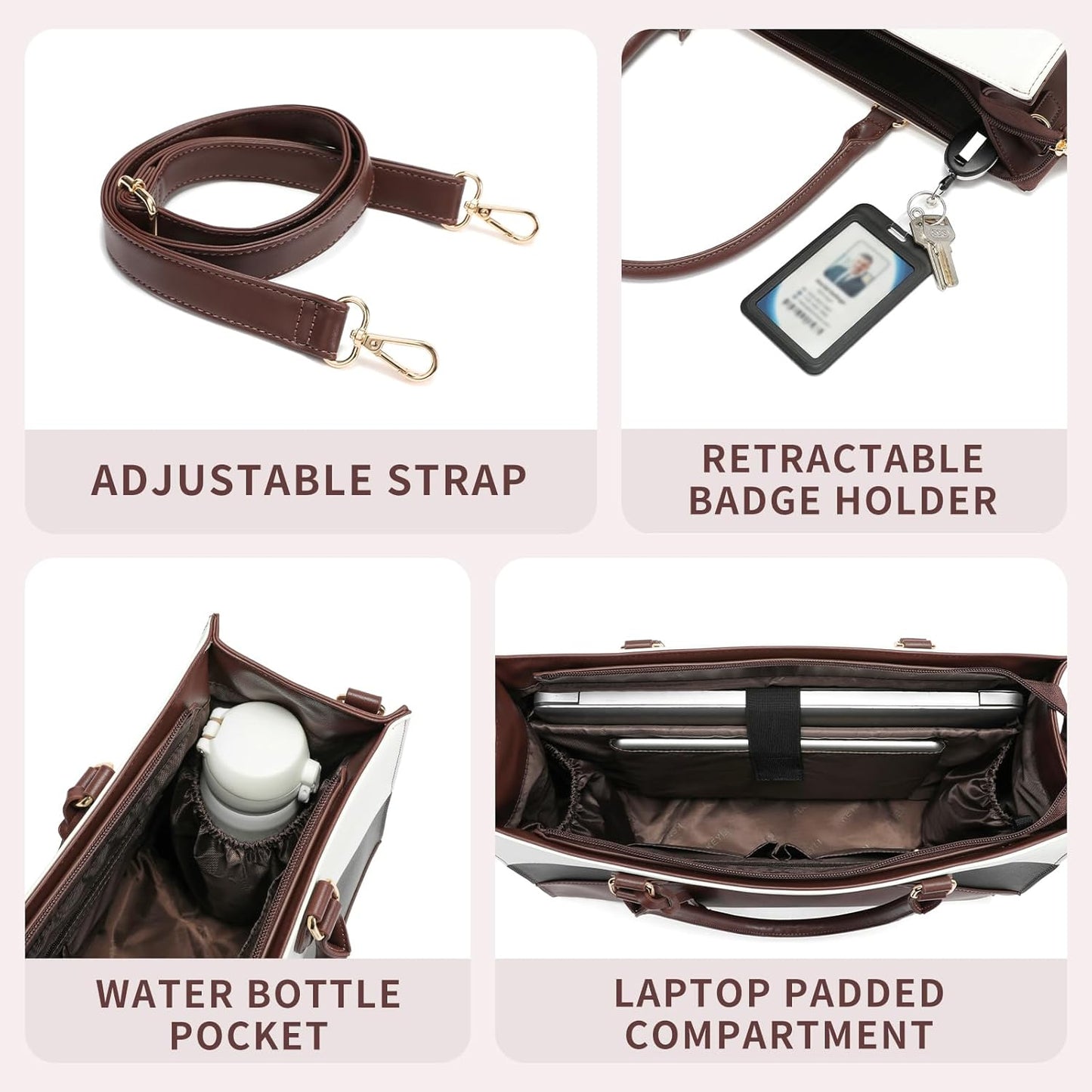 Keyli 3pc Sets Laptop Bag for Women,15.6 Inch Work Tote Bags Waterproof Leather Business Computer Briefcase Shoulder Handbag