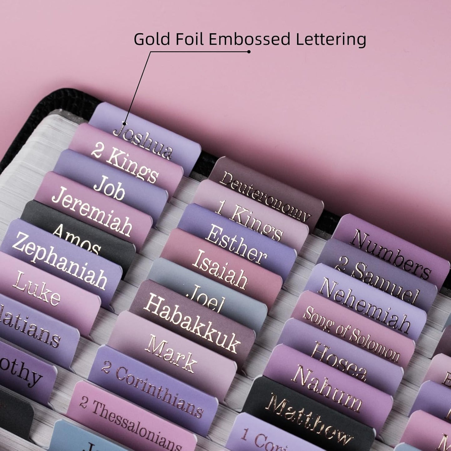 UPAFEXXI-Laminated Bible Tabs (Gold Foil Embossed Lettering), Bible Tabs for Women and Men, Reposition Large Print Stickers, Easy to Read and Apply, 80 Chapters Labels for Easy Navigation(Purple)