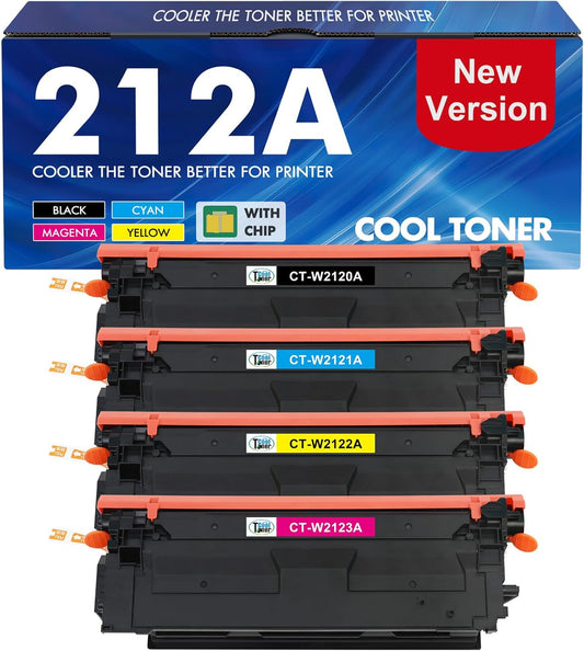 212A 212X Toner Cartridges 4 Pack Compatible for HP 212A 212X W2120A W2120X (with Chip) for Color Laserjet Enterprise M555dn M554dn M555x M554 M555 MFP M578 Series Printer Ink (New Version-BK/C/Y/M)