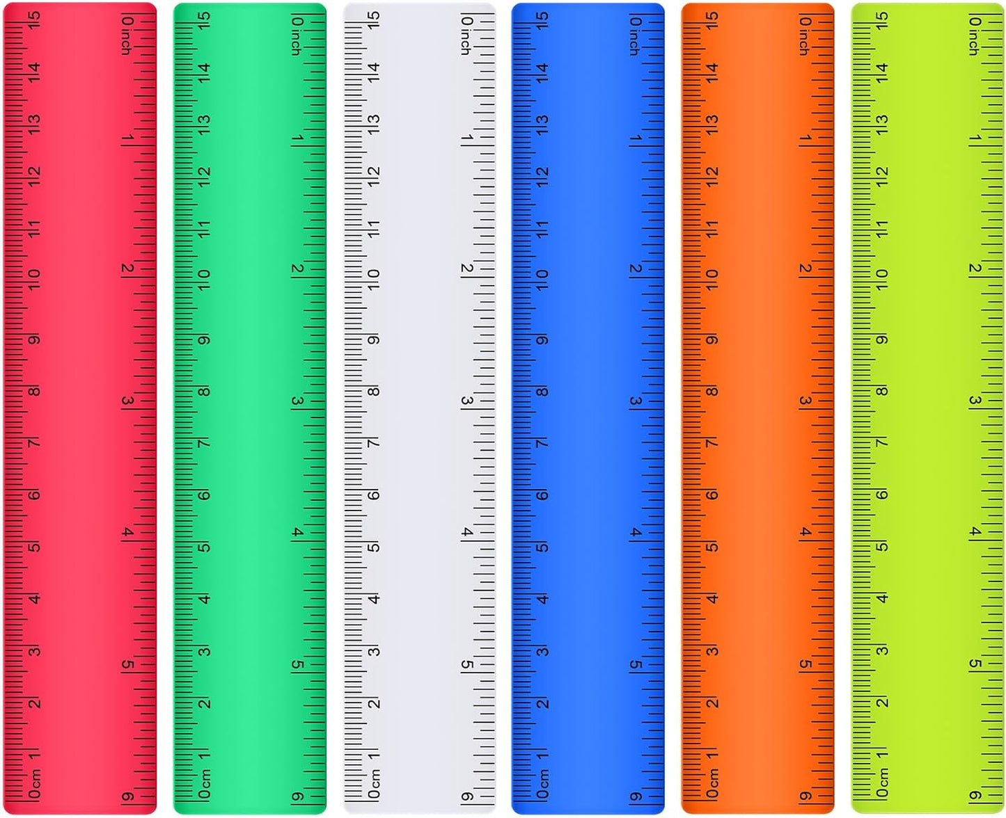 Zonon 6 Pcs 6 Inch Ruler Bulk Colorful Plastic Flexible Straight Metric Rulers with Centimeters and Inches Drafting Measuring Tool for Classroom School Students Education