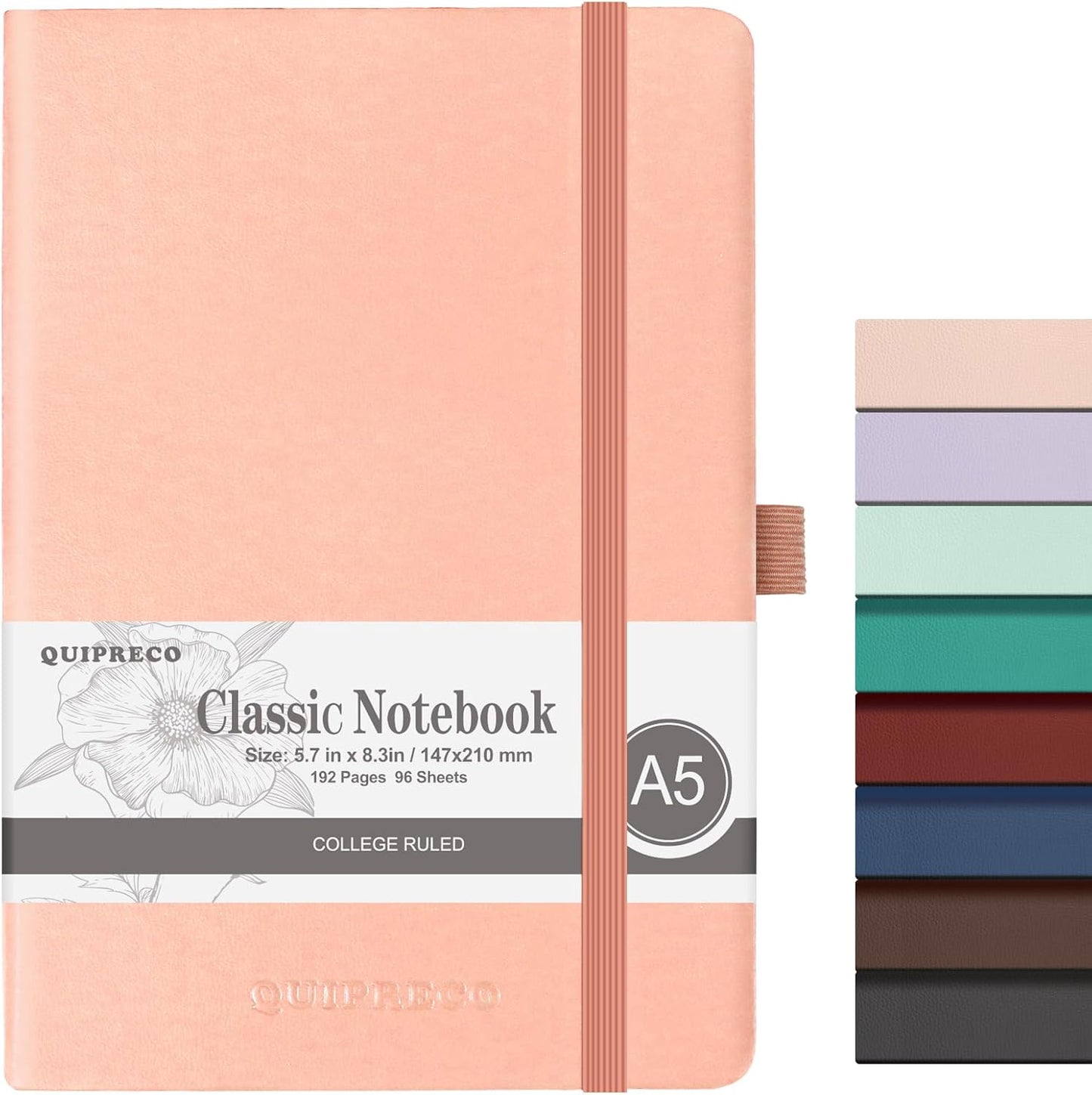 Lined Hardcover Journal Notebook, A5 192 Pages 100Gsm Thick Paper College Ruled for School,Note Taking,Work,Diary，5.7''*8.3'',Blush