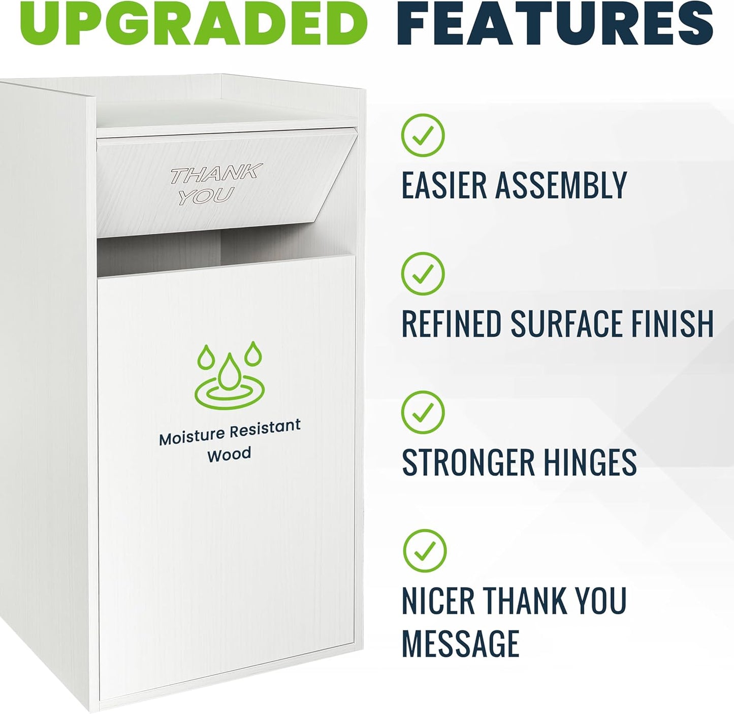 Alpine Restaurant Trash Can Cabinet with Tray Holder - Commercial 40 Gallon Garbage Receptacle Indoor for Restaurants, Cafeterias (White)