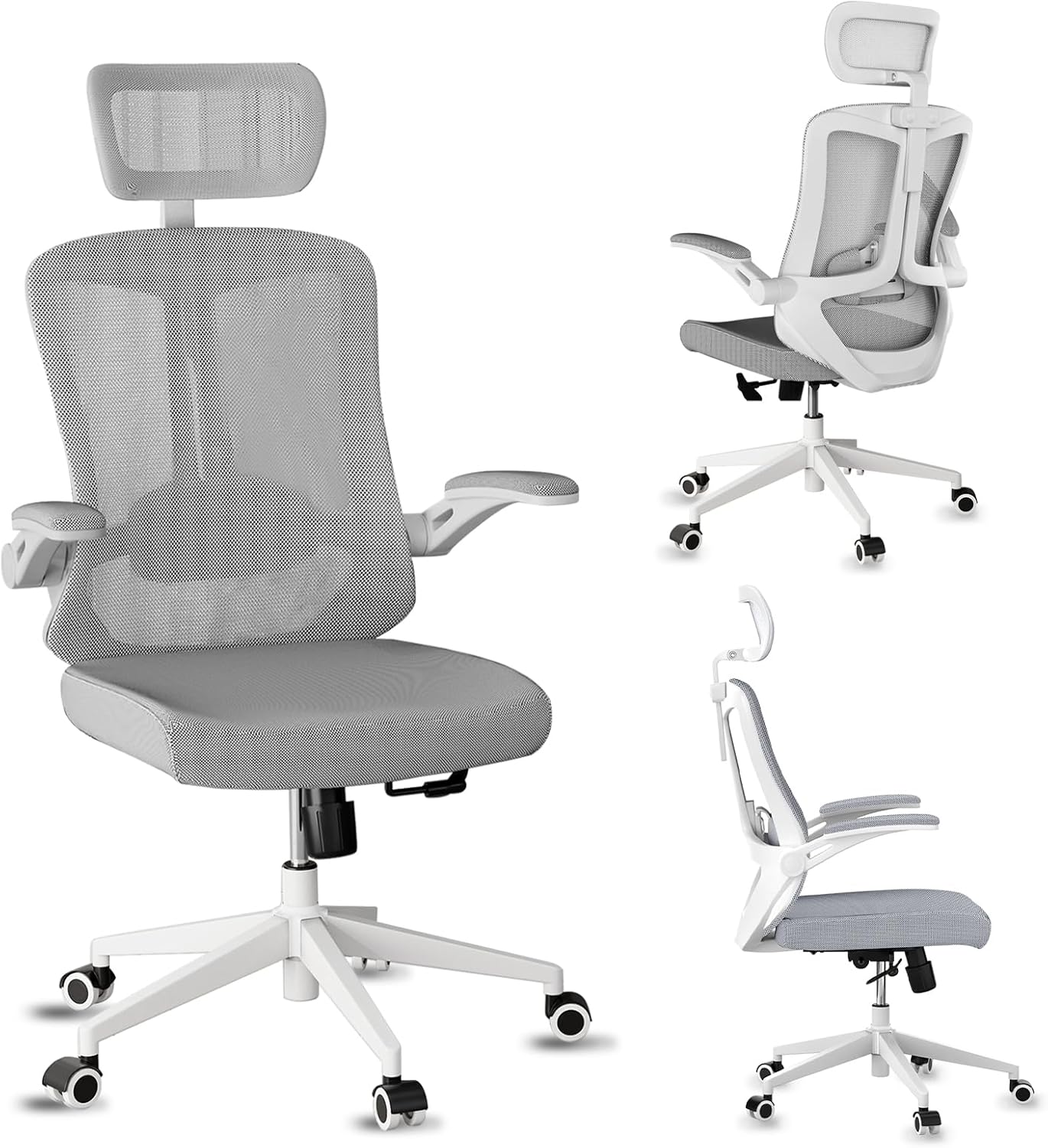 Mesh Office Executive Chair High Back Adjustable Home Desk Chair, Swivel Computer Managerial Chair with Lumbar Support (Grey)