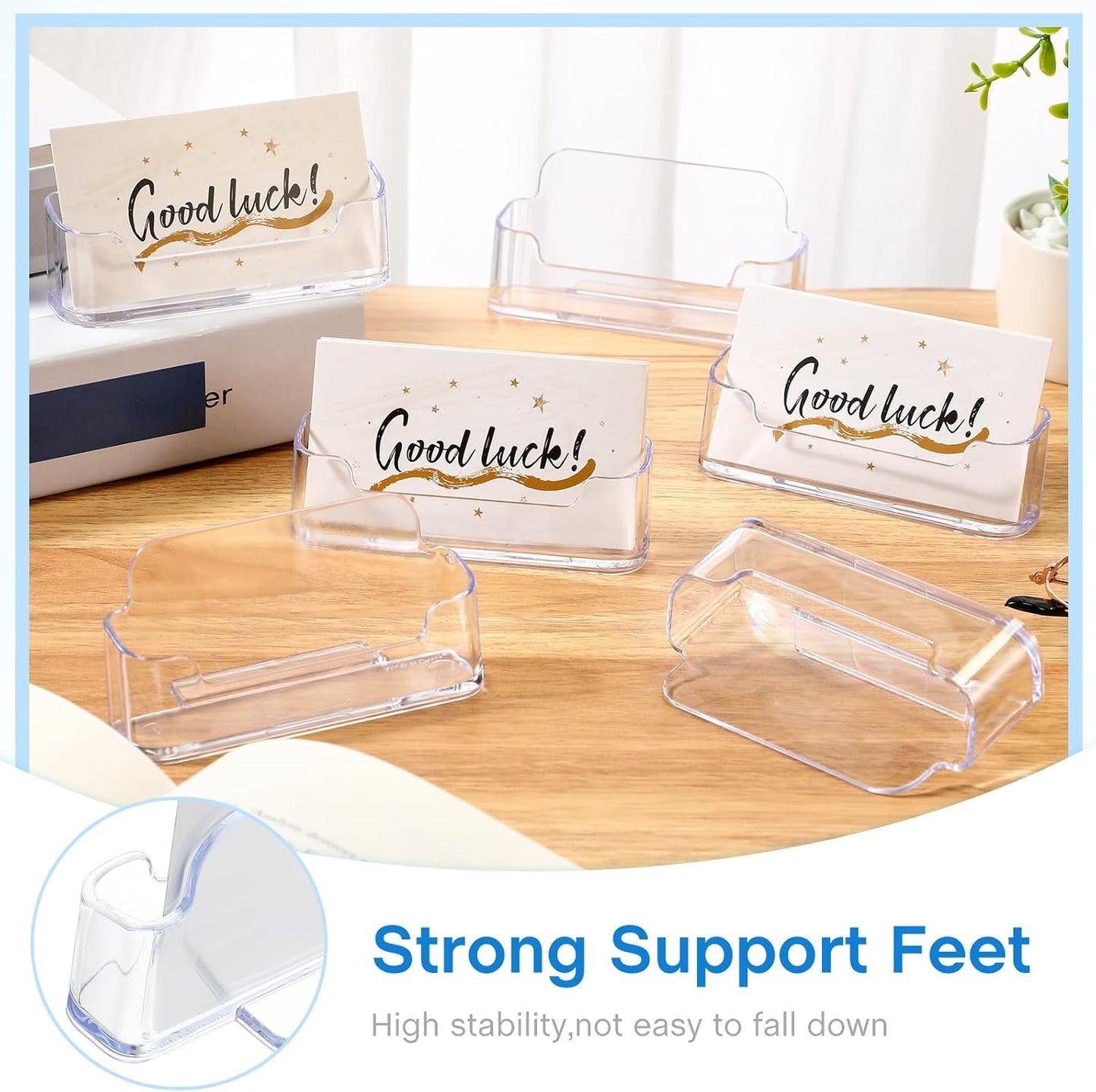 Leinuosen 8 Pack Business Card Holder for Desk Acrylic Business Card Holder Display Clear Label Stand Label Table Desktop Organizer for Home and Office