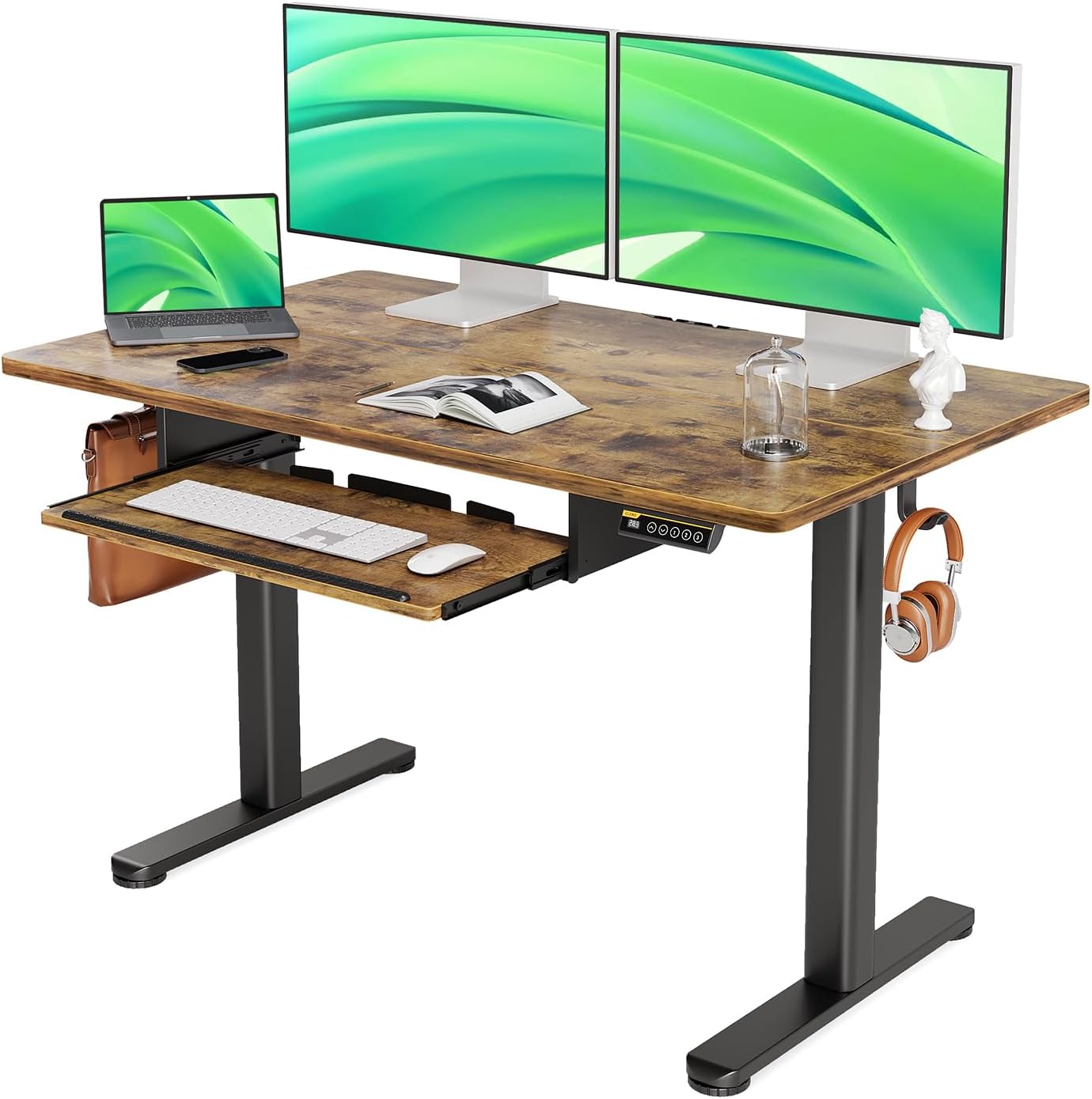 Claiks Standing Desk with Keyboard Tray, Standing Desk Adjustable Height, Raising Desks for Home Office and Computer Workstation, 48 Inches, Rustic Brown