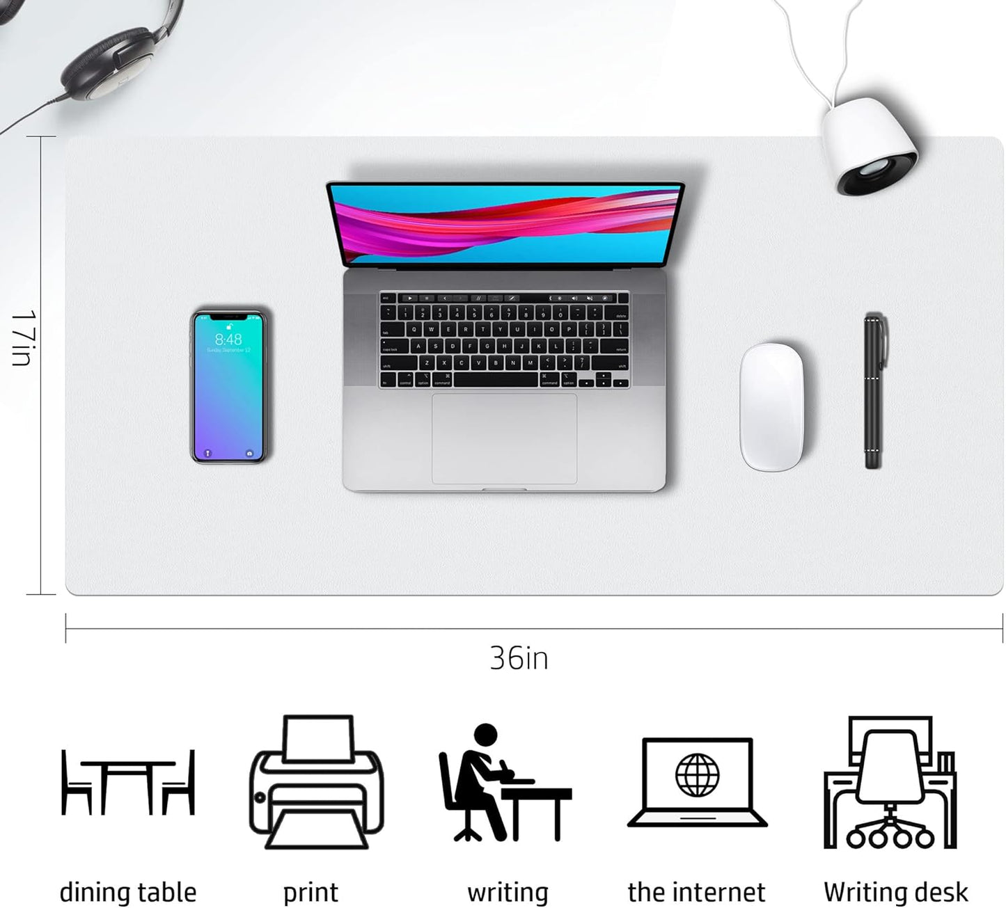 Aothia Double-Sided PU Leather Desk Pad - Non-Slip Large Mouse Pad & Desk Mat for Office, Home - Waterproof, Easy to Clean, Durable Dual-Sided Surface (36" x 17", White)