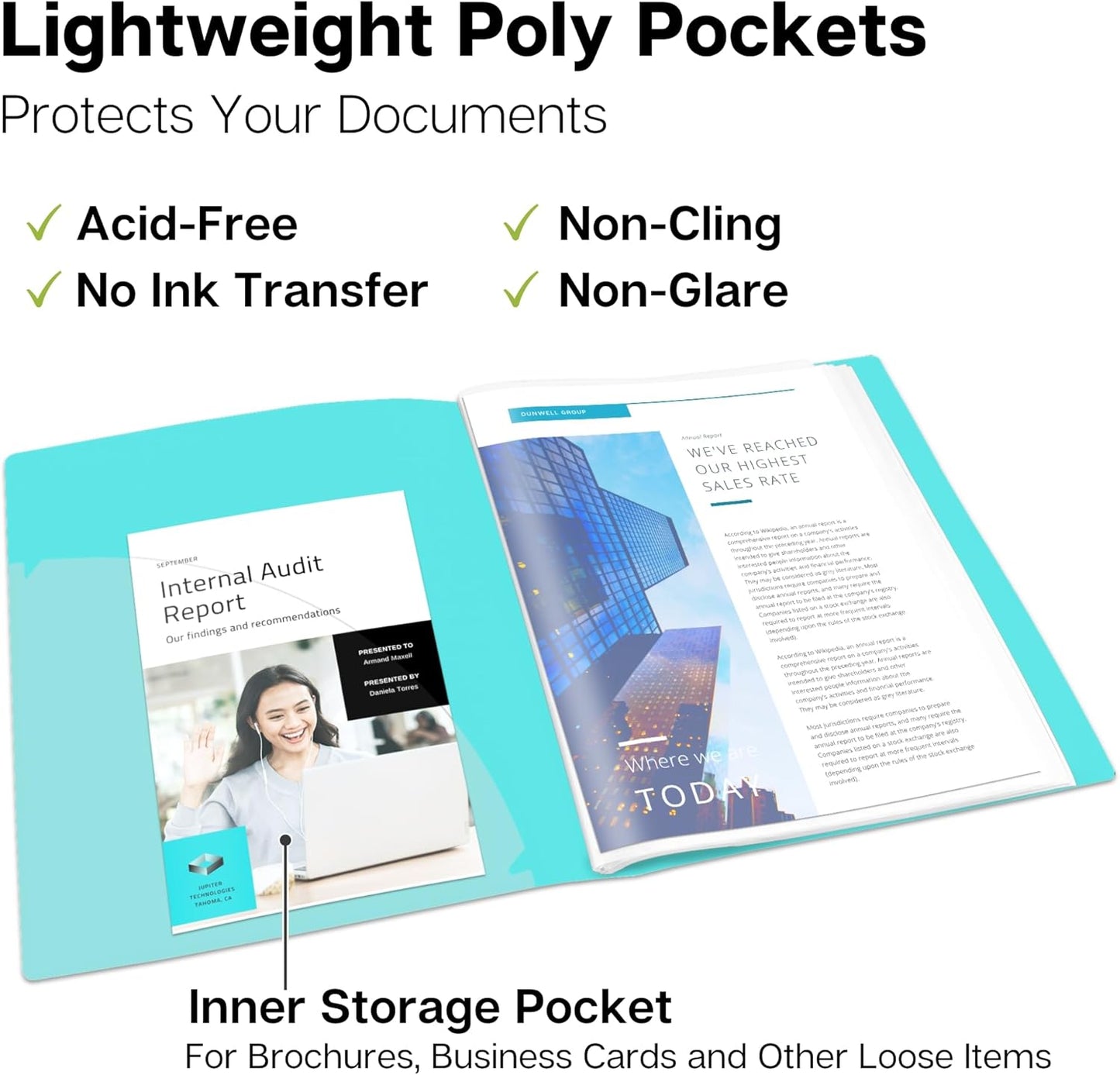 Dunwell 9x12 Presentation Binder with Clear Plastic Sleeves (Aqua), Folder for Artwork, 24 Pockets Display 48 Pages of 9 x 12 or A4 Size Documents, Kids Art, Keepsakes, Acid-Free Poly Portfolio Binder