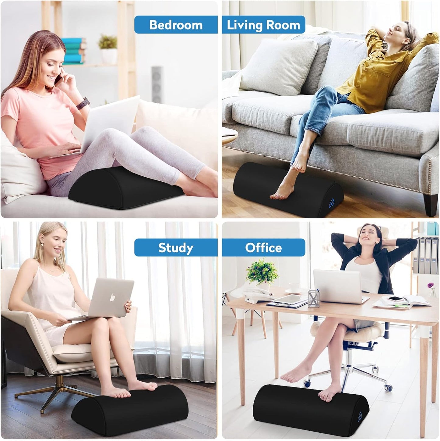 StepLively Foot Rest Ergonomic Pillow for Under Desk at Work, Anti-Fatigue Footrest Support Pillow for Fatigue & Pain Relief, Comfortable for Office Chair, Car Seat & Gaming Chair - Black