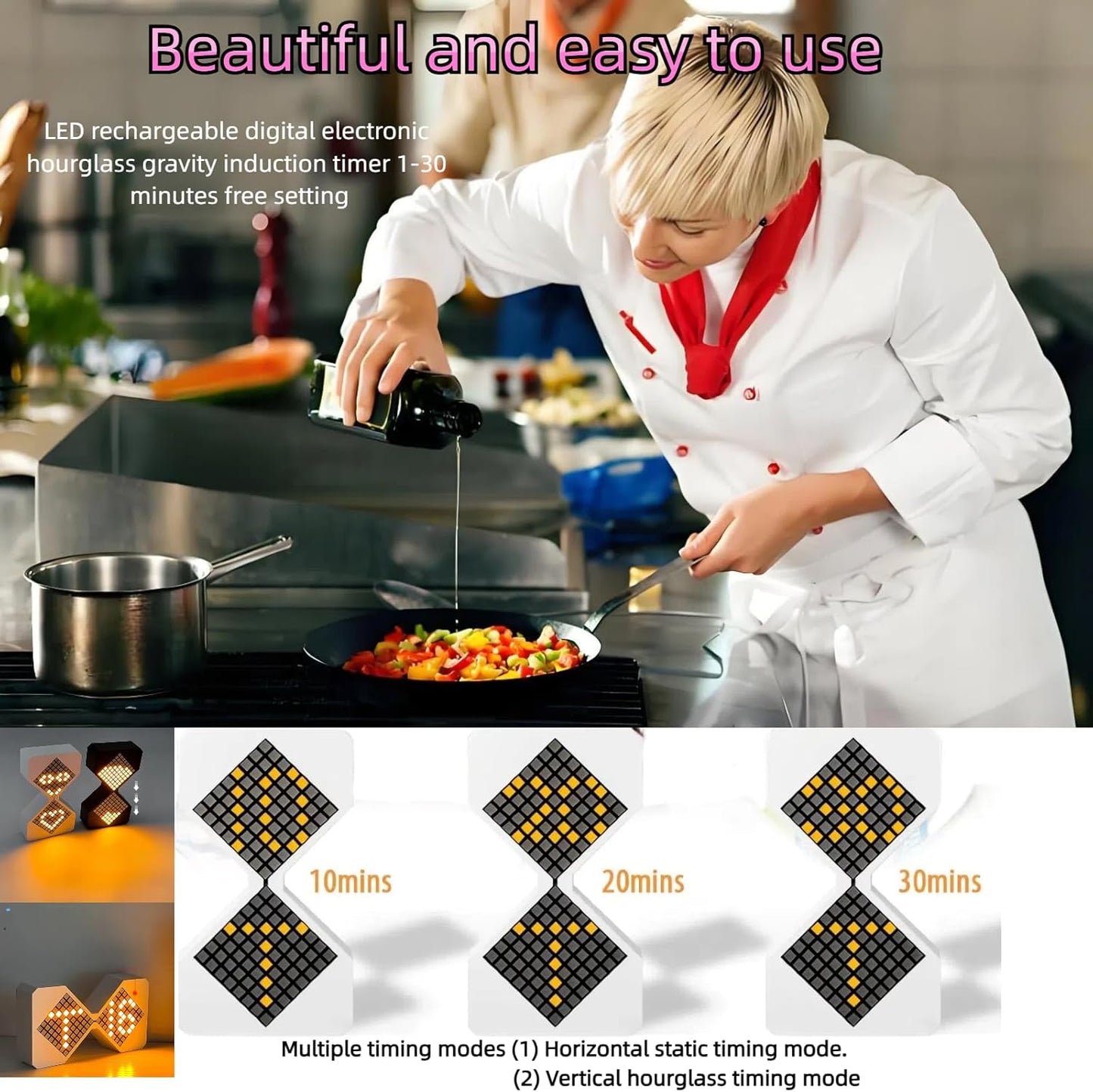 Digital Hourglass 1-30 Minute Freely Adjustable Gravity Timer Dynamic Flow Cube Led Night Light Hourglass Timer for Classroom Home Office Cooking (White, White Light Source)