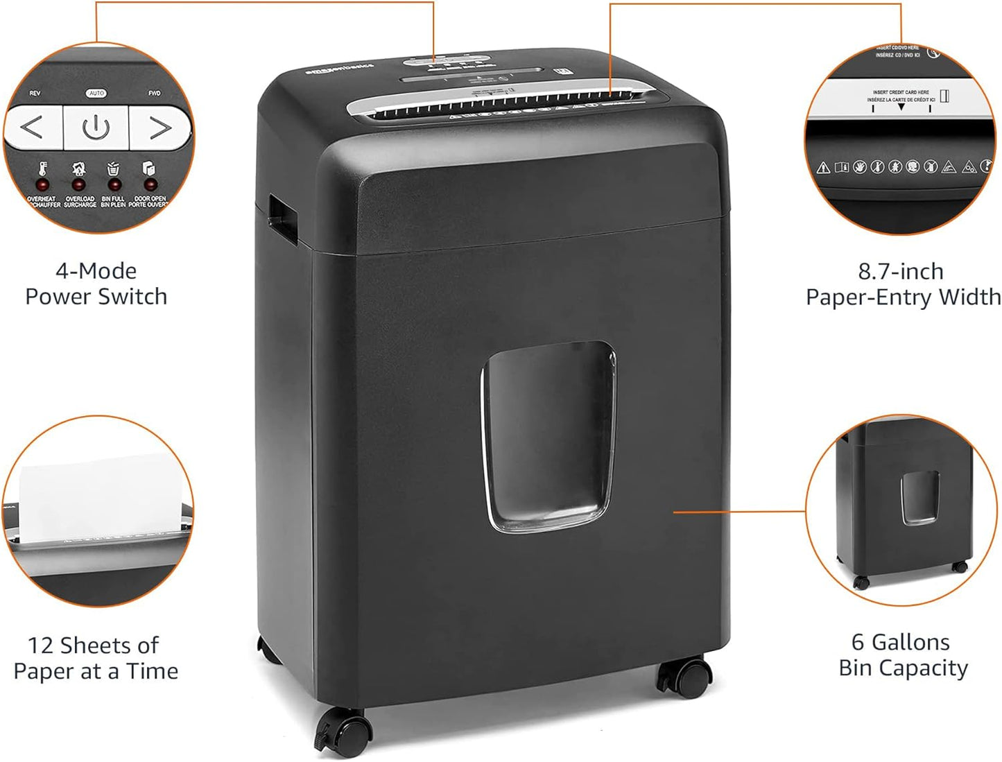 Amazon Basics 12 Sheet (new model) Micro Cut Paper and Credit Card CD Shredder With 6 Gallon Bin, Black