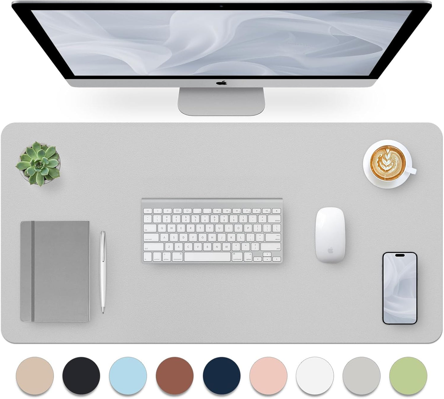 Bloss Large Desk Pad, Grey Desk Mat, Desk Pads on Top of Desks, Computer Mat Non-Slip, Desk Blotter Waterproof, Easy to Clean - Light Grey (31.5 x 15.7 Inches)